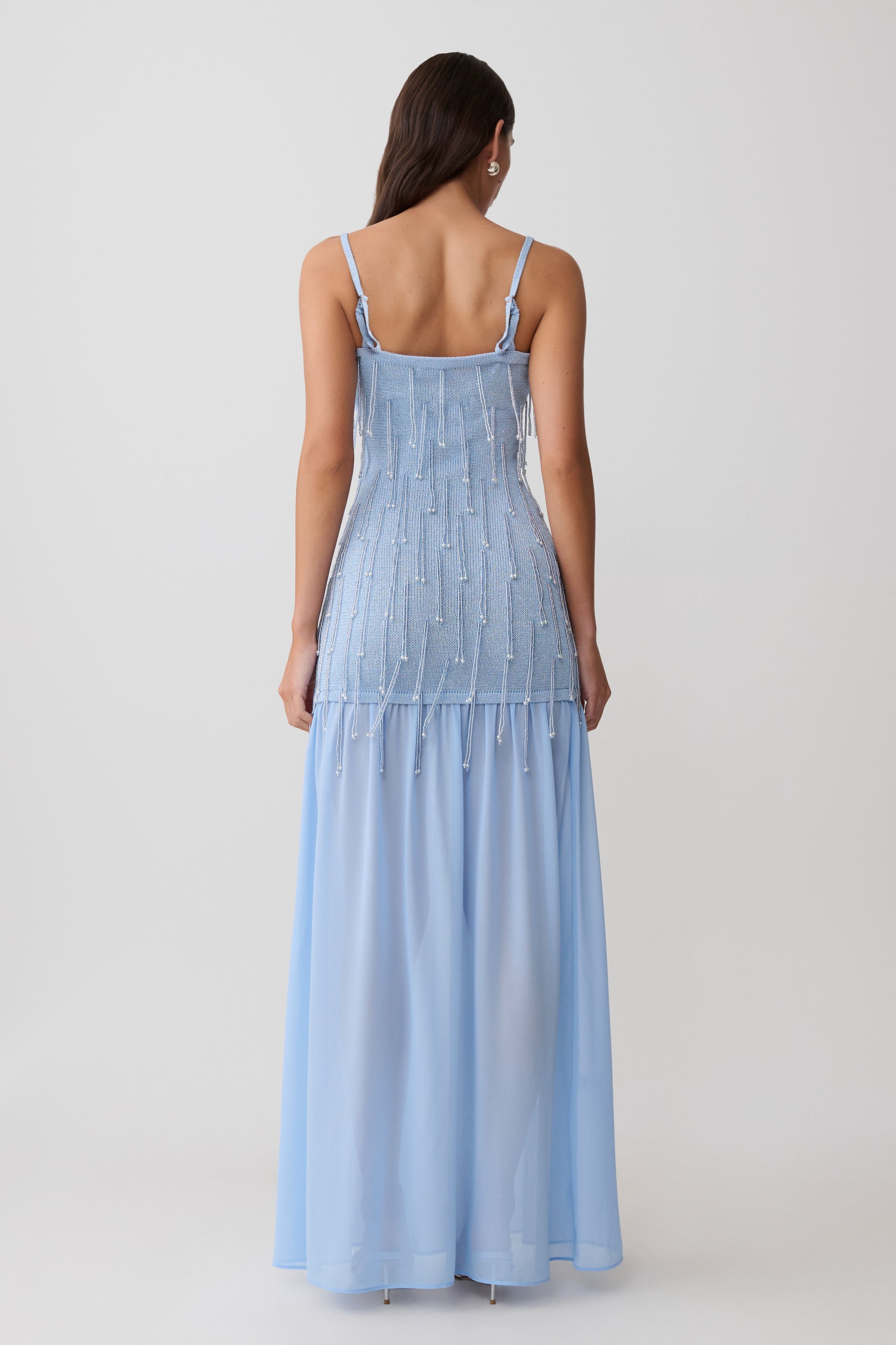 Belinda Beaded Knit & Chiffon Maxi Dress - Light Blue #2