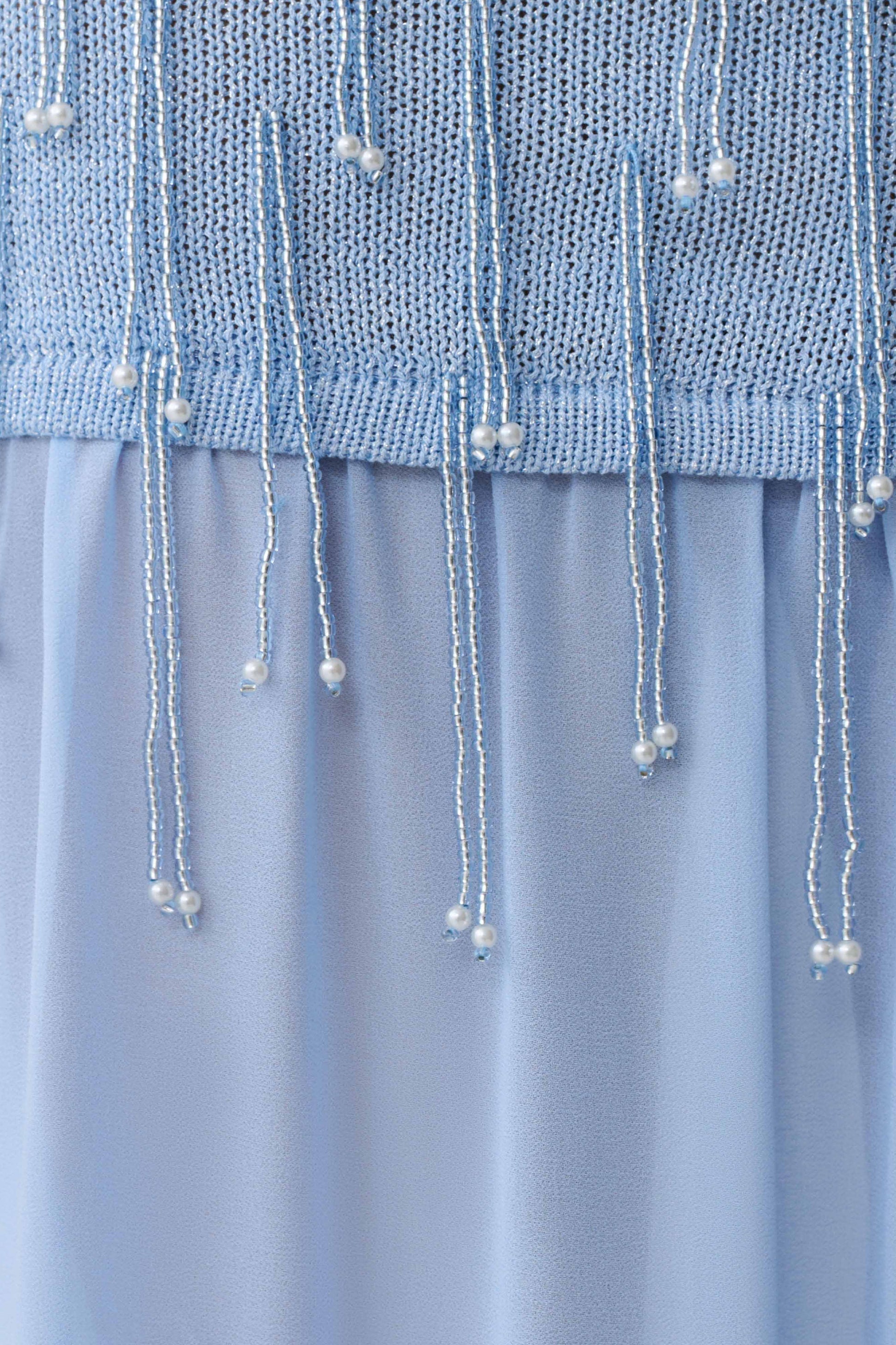 Belinda Beaded Knit & Chiffon Maxi Dress - Light Blue #5