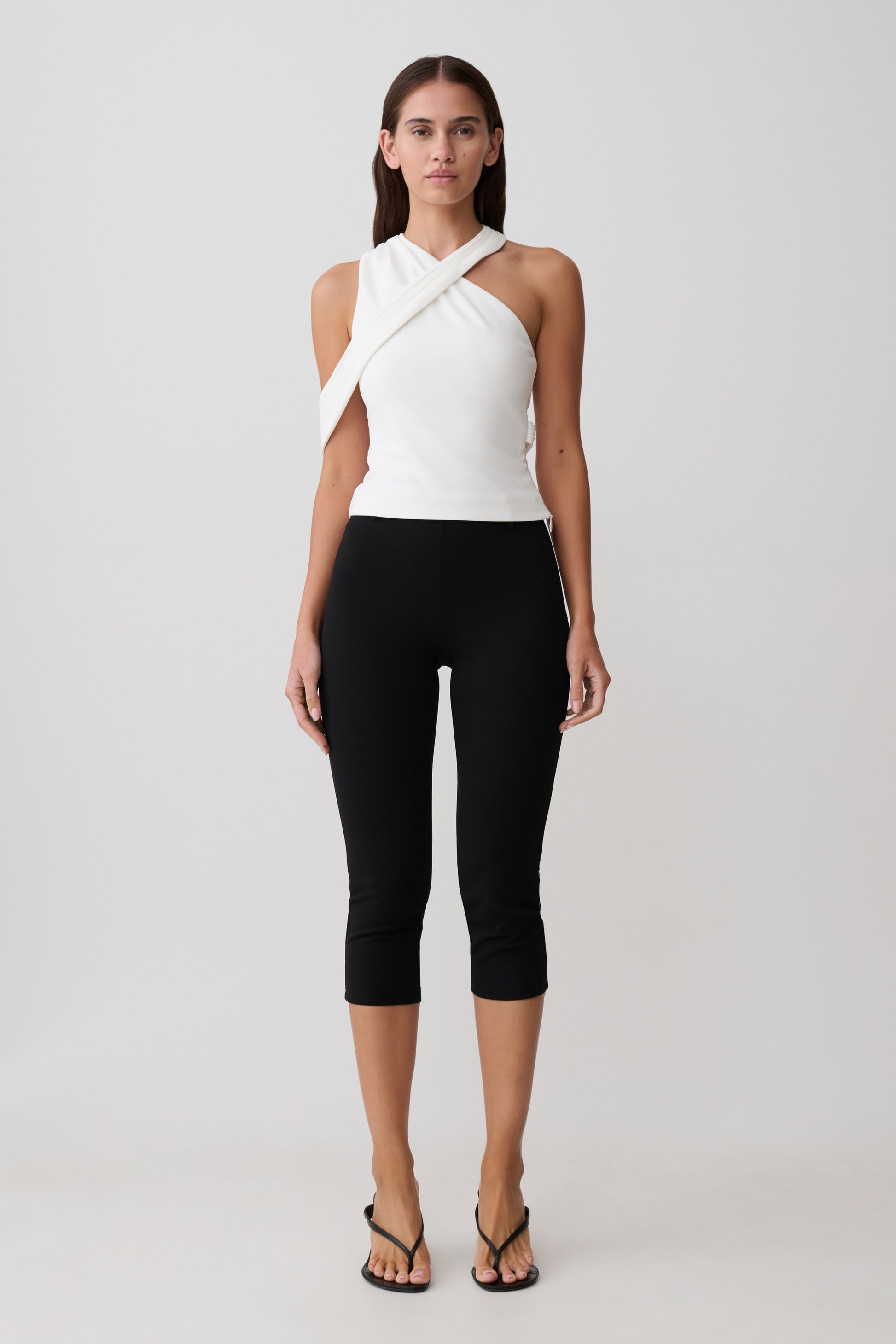 Sable Crossover Crepe Halter Top - White #7