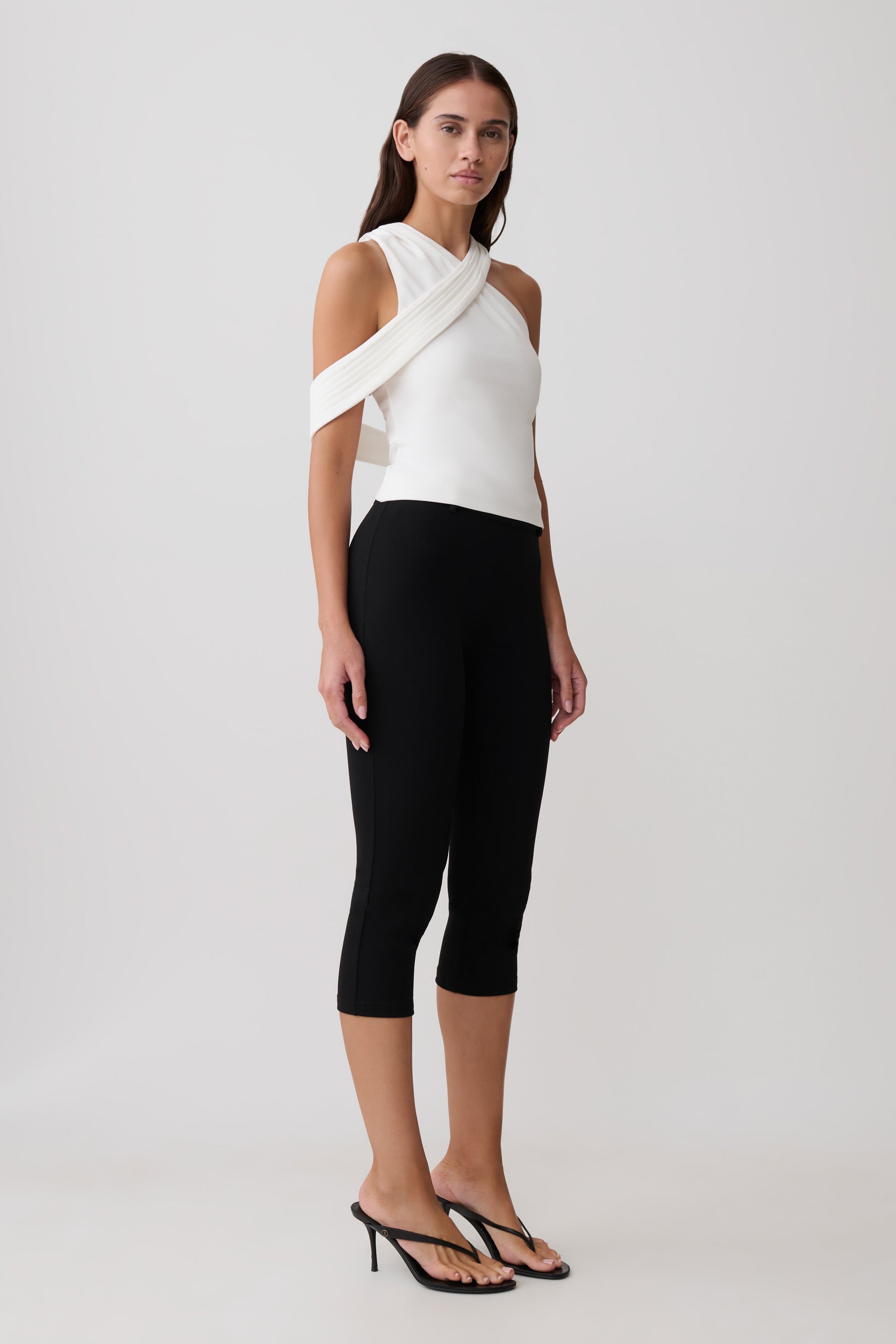 Sable Crossover Crepe Halter Top - White #4