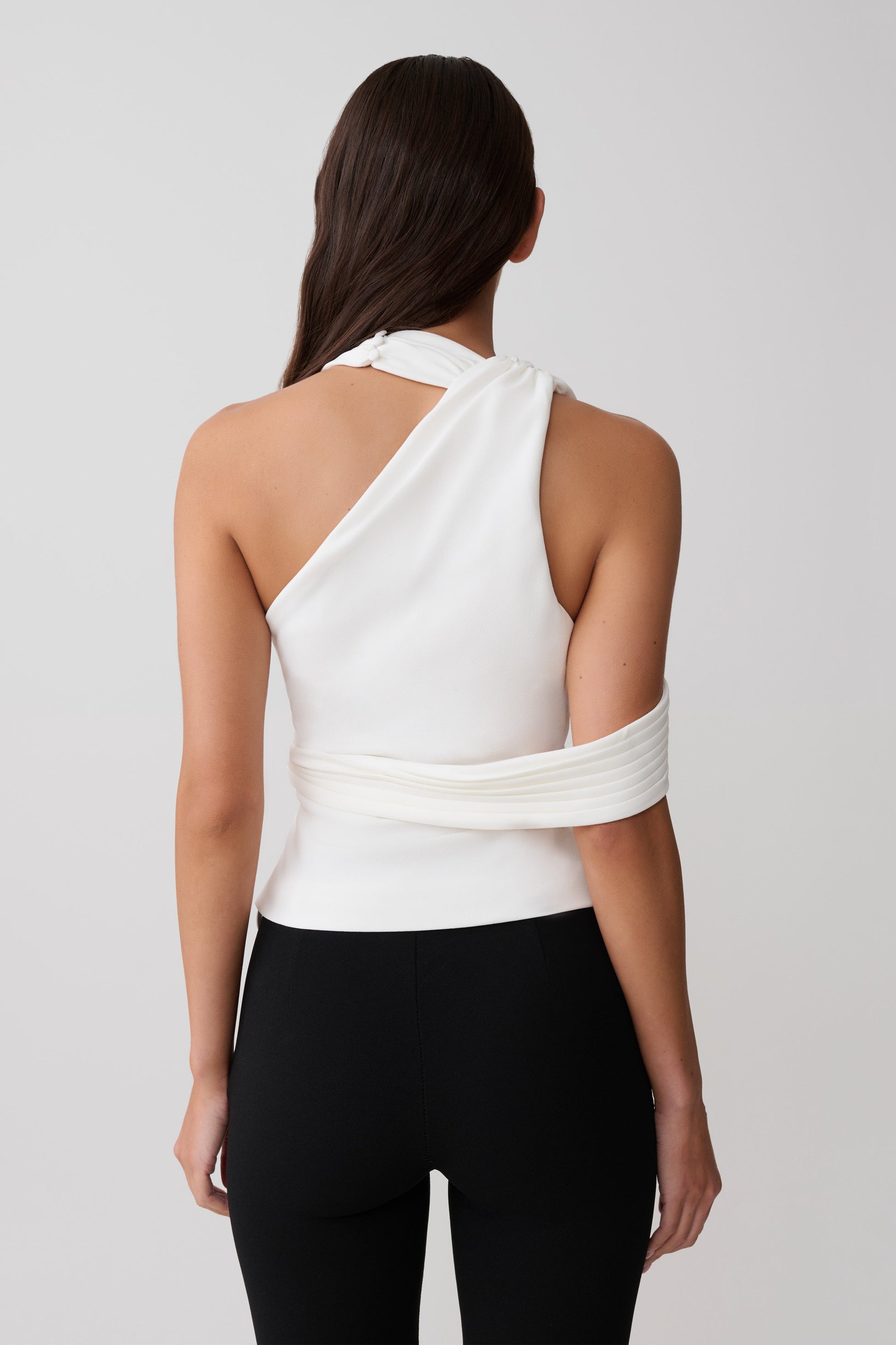 Sable Crossover Crepe Halter Top - White #2