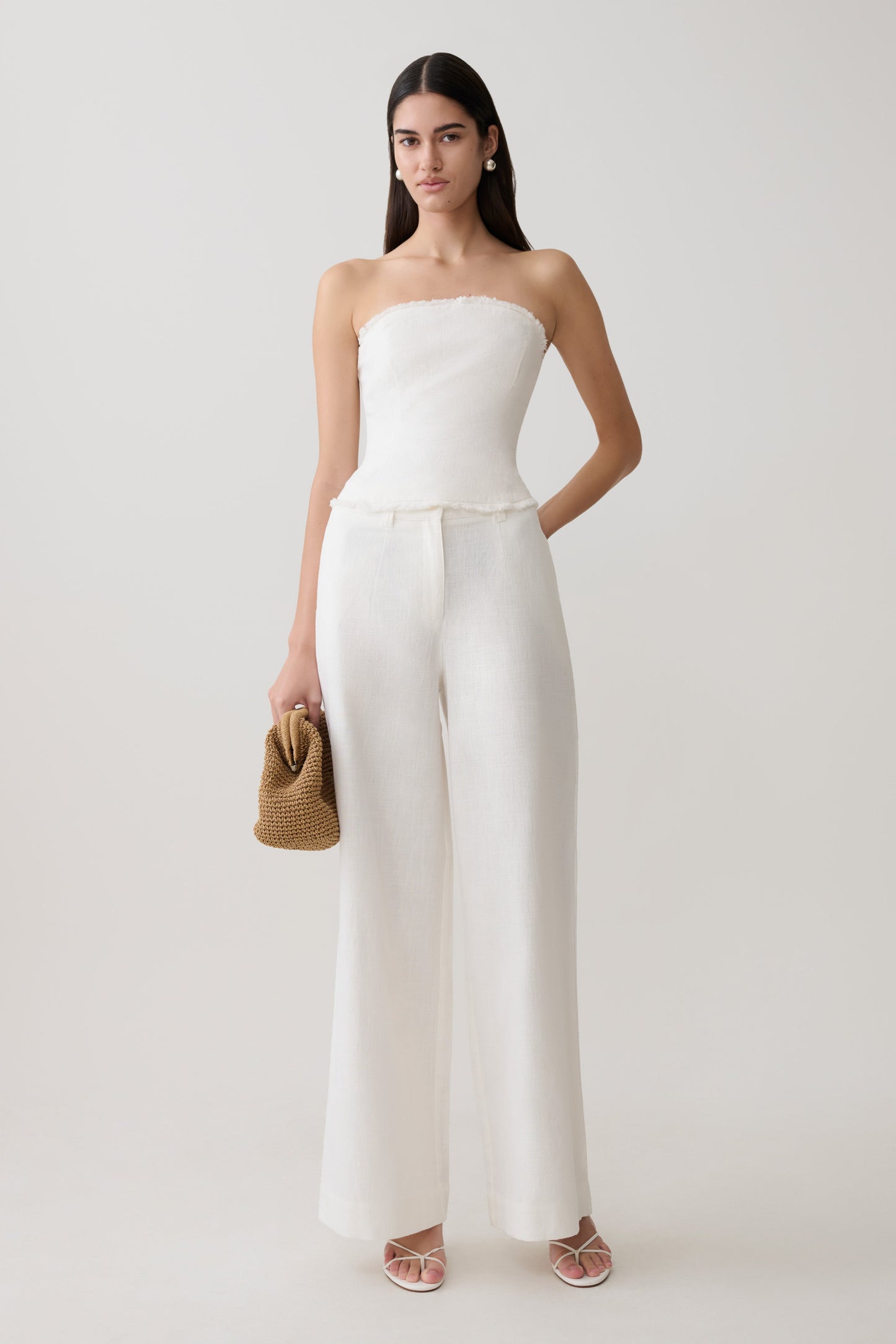 Annie Strapless Tie Back Linen Top - White