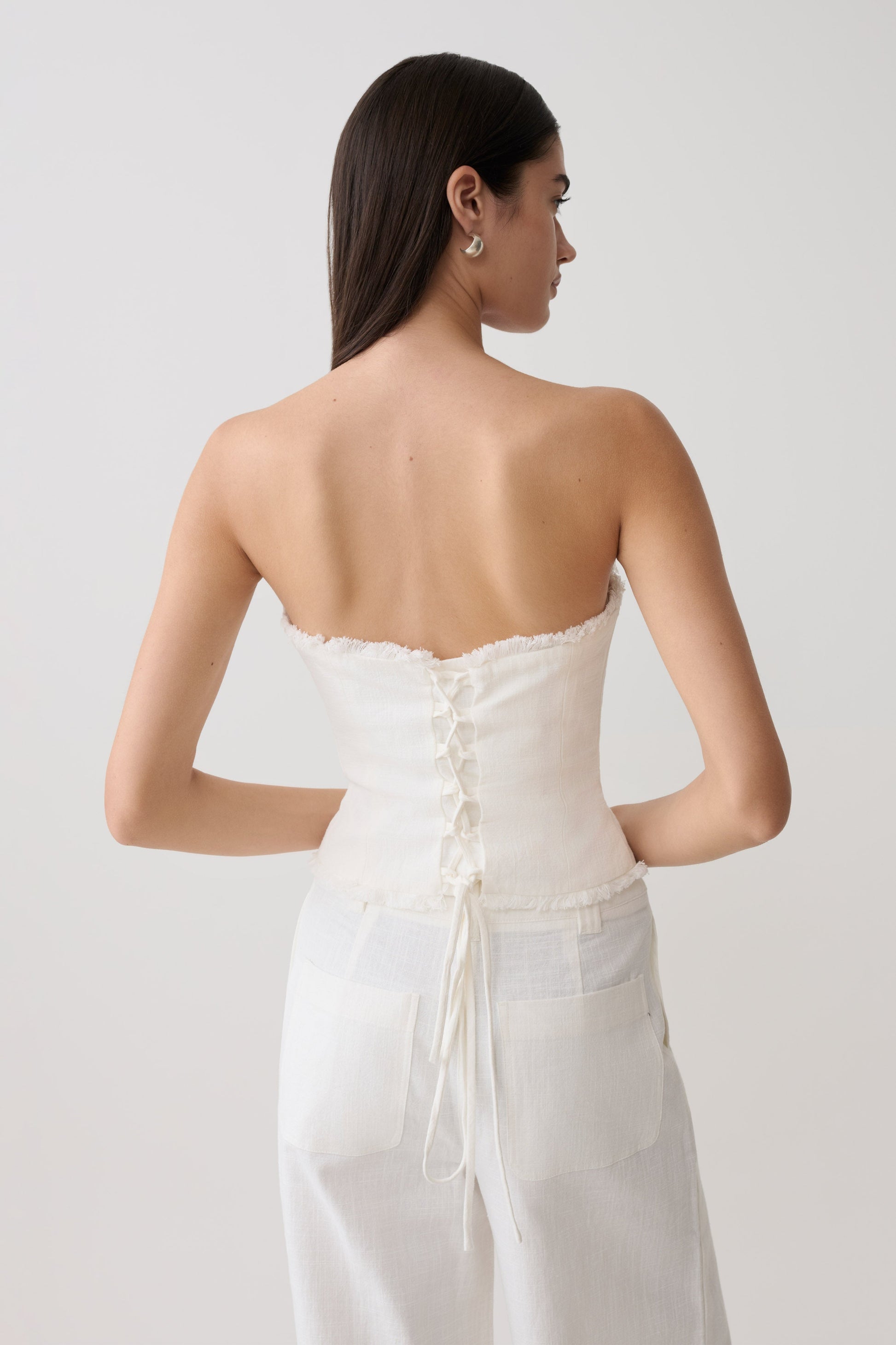 Annie Strapless Tie Back Linen Top - White #2