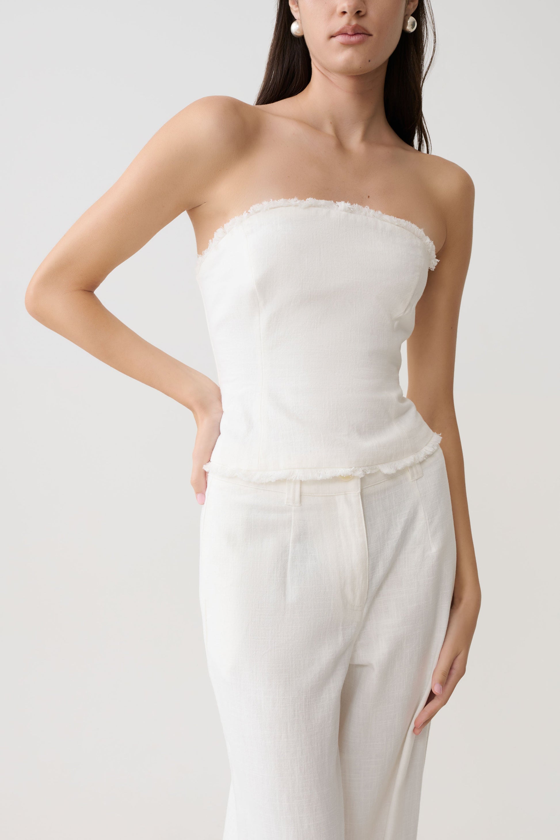 Annie Strapless Tie Back Linen Top - White #3
