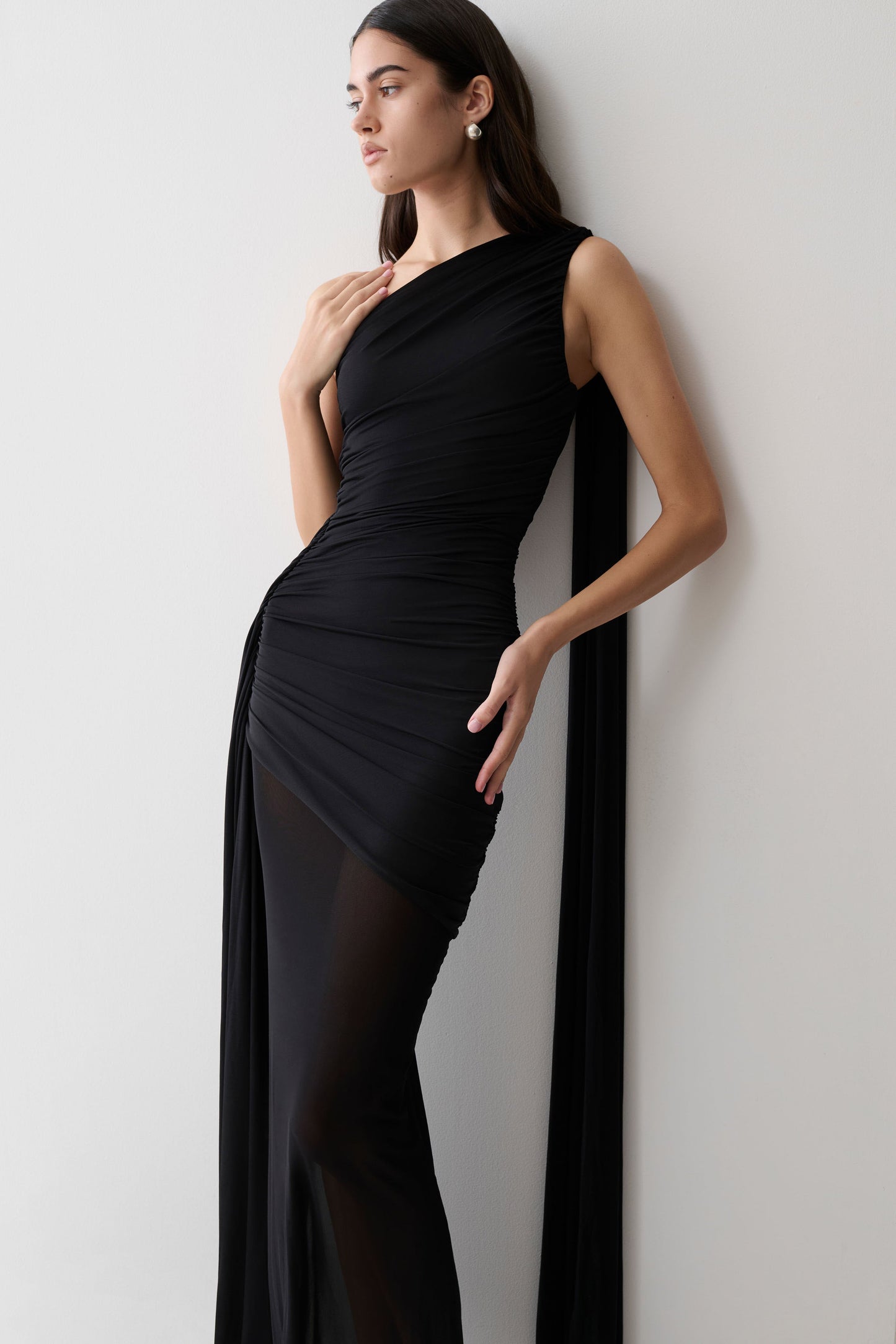 Asher Slinky One Shoulder Maxi Dress - Black