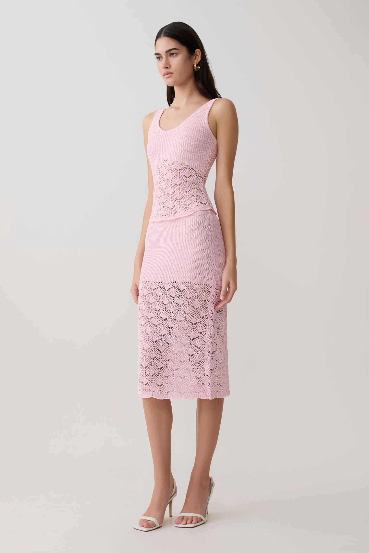 Atlantis Crochet Knit Midi Skirt - Baby Pink