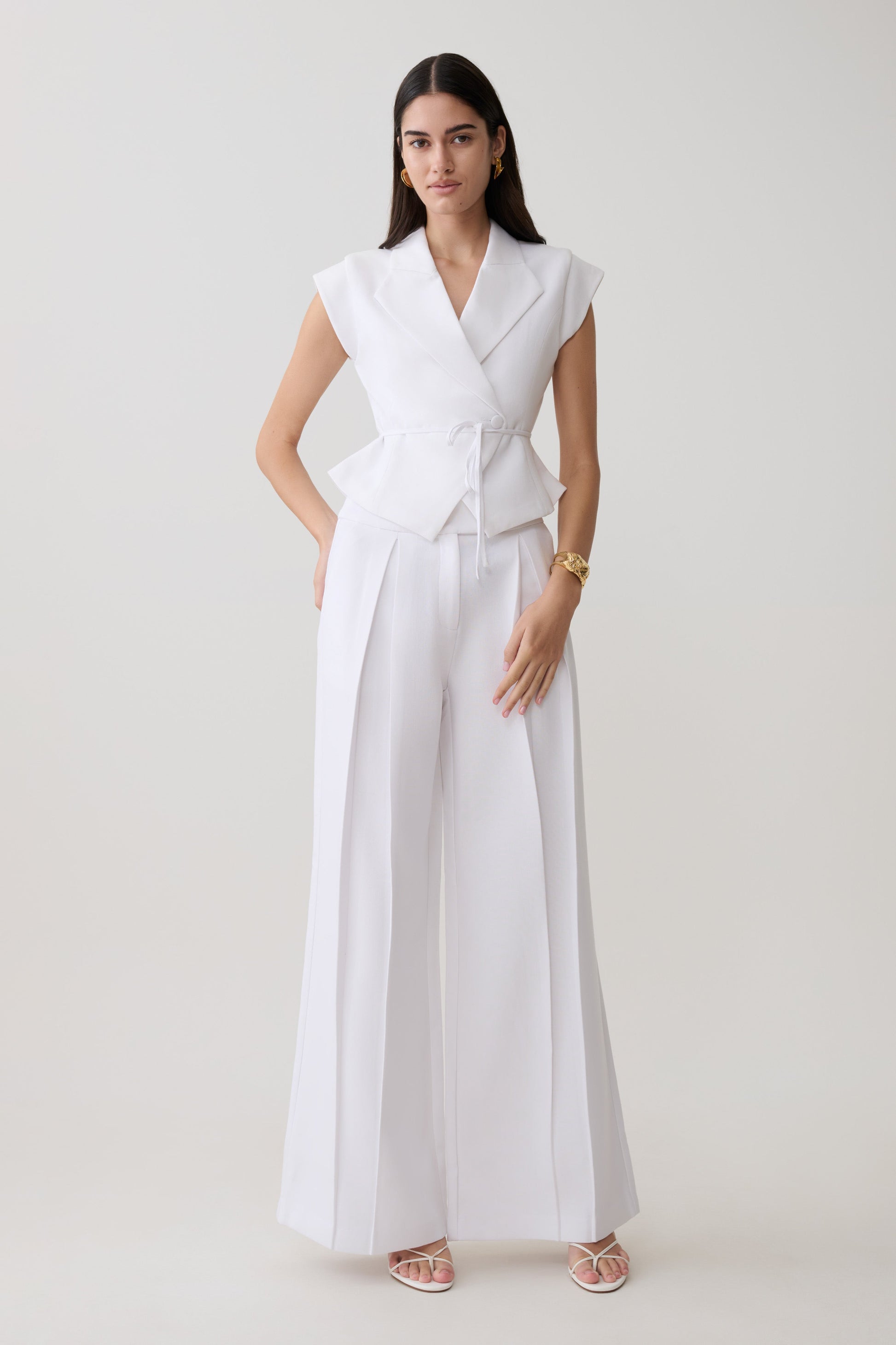 Raya Mid Rise Wide Leg Linen Pant - White #5