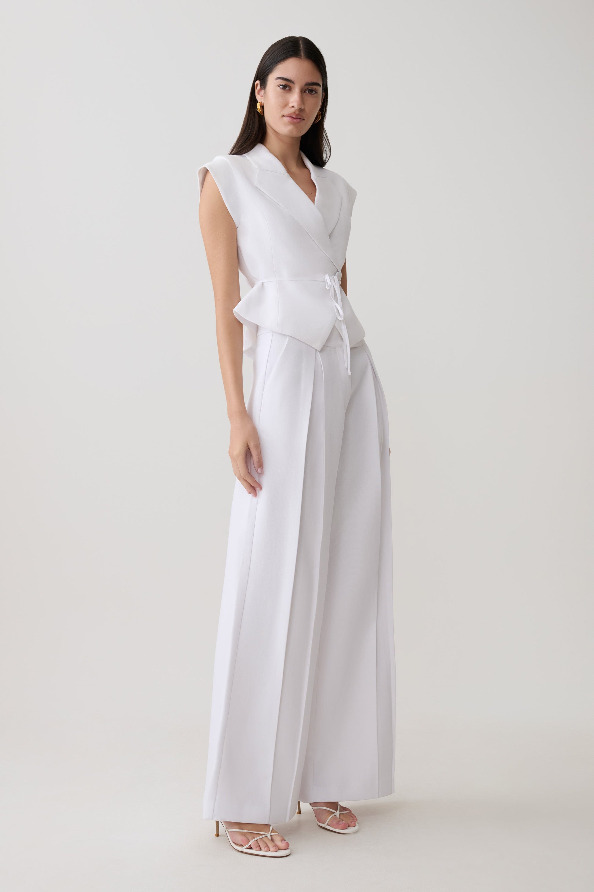 Raya Mid Rise Wide Leg Linen Pant - White #4