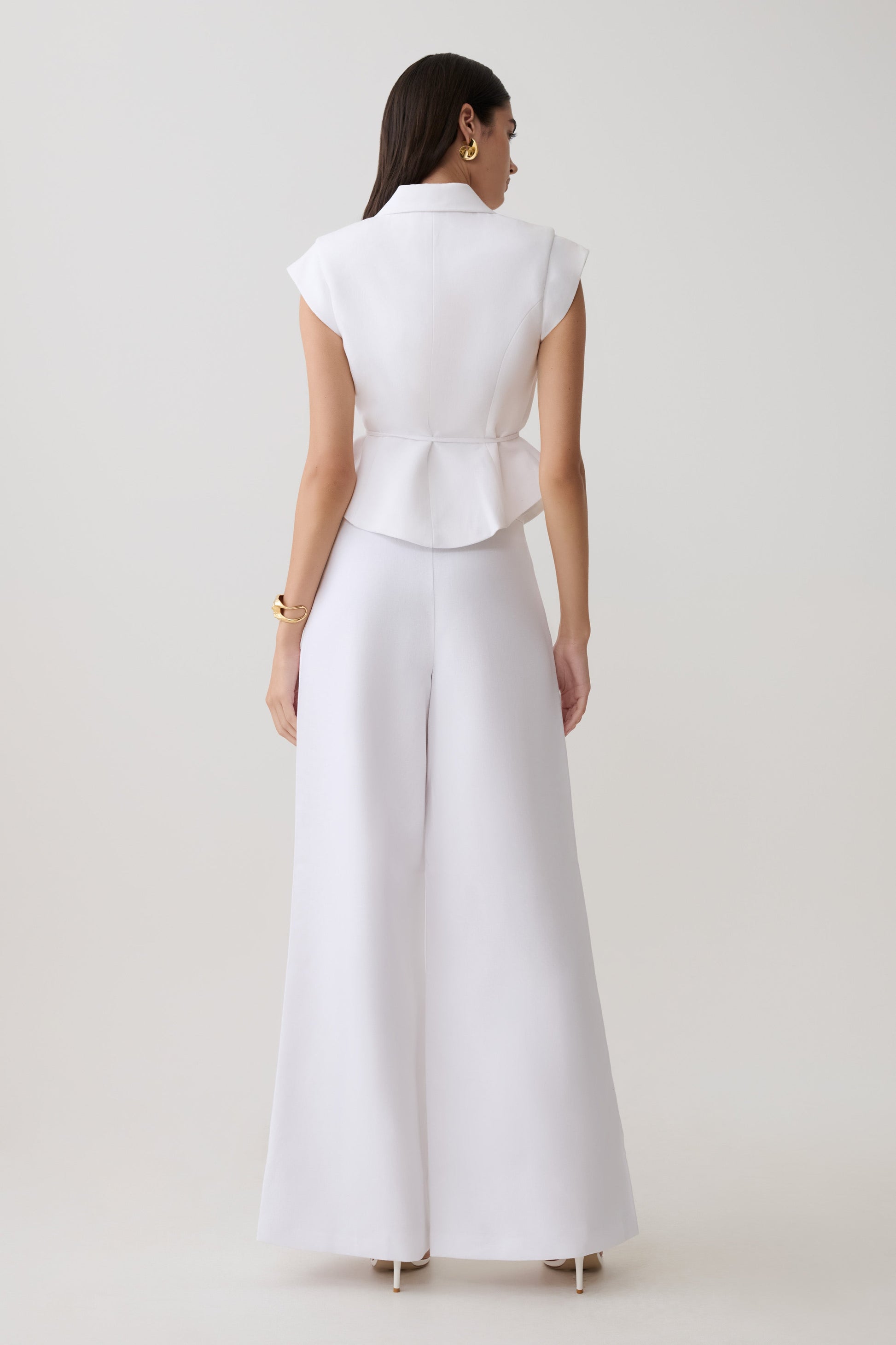 Raya Mid Rise Wide Leg Linen Pant - White #6