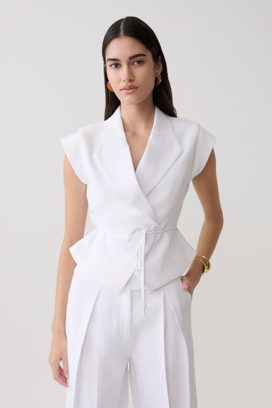 Andina Short Sleeve Linen Top - White