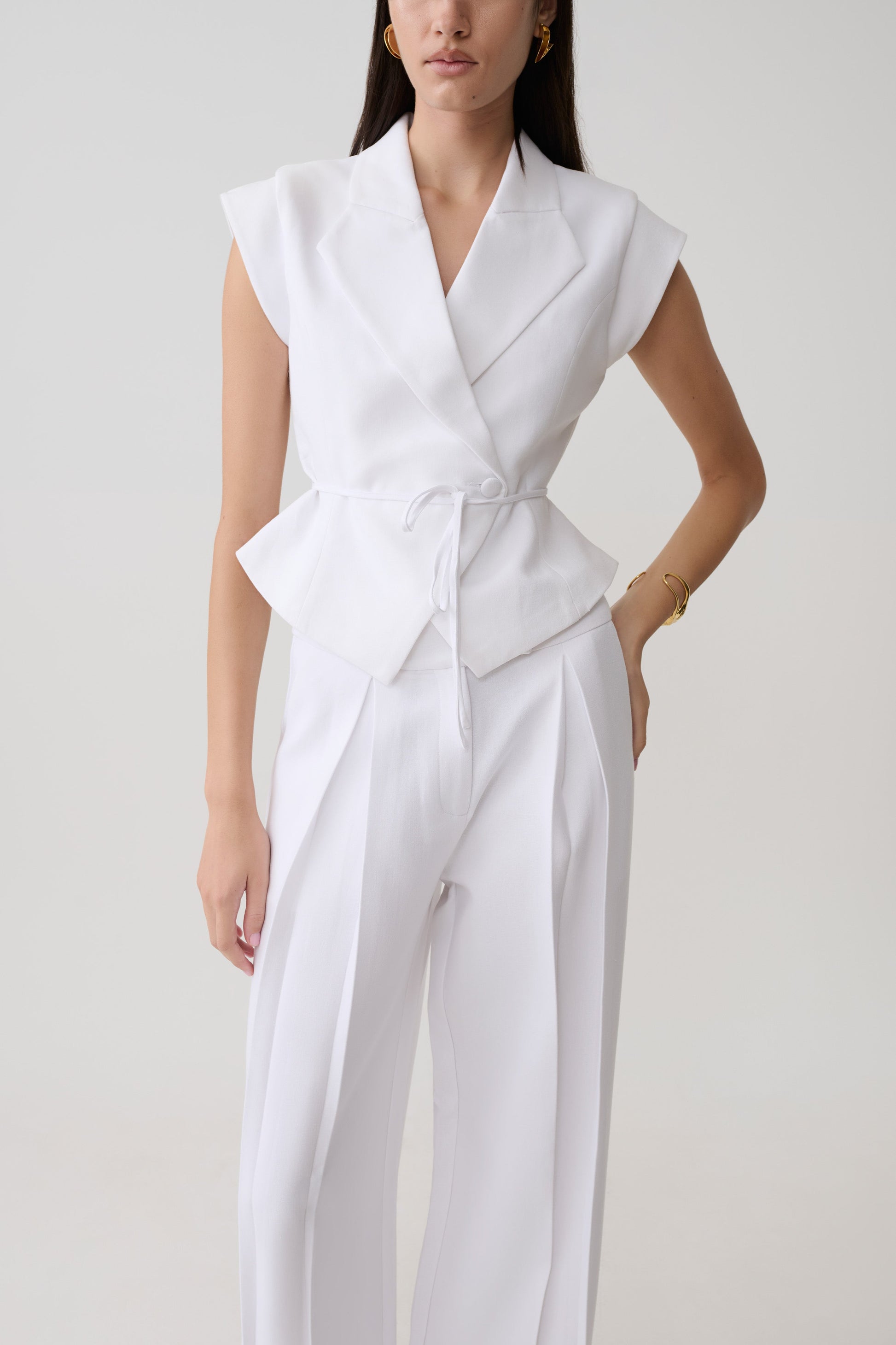 Andina Short Sleeve Linen Top - White #9