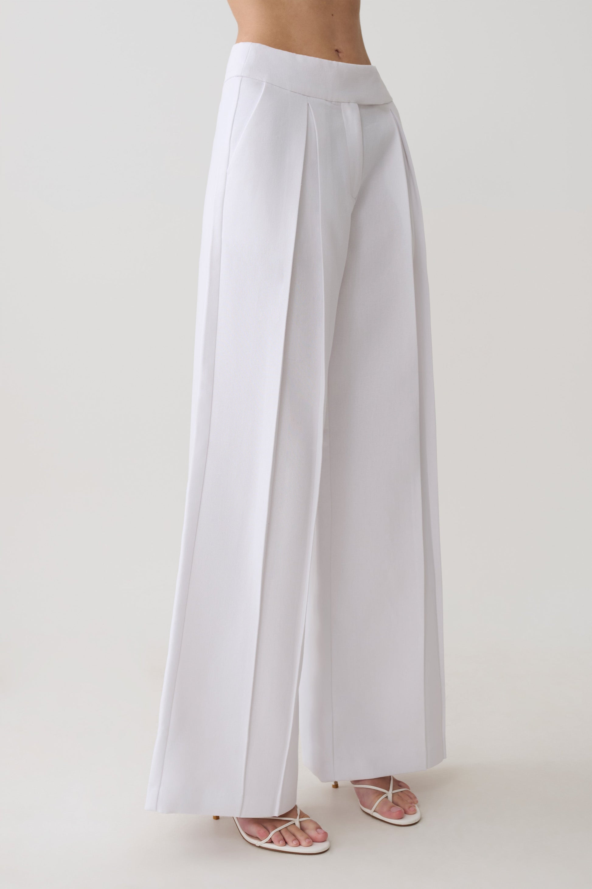 Raya Mid Rise Wide Leg Linen Pant - White #3
