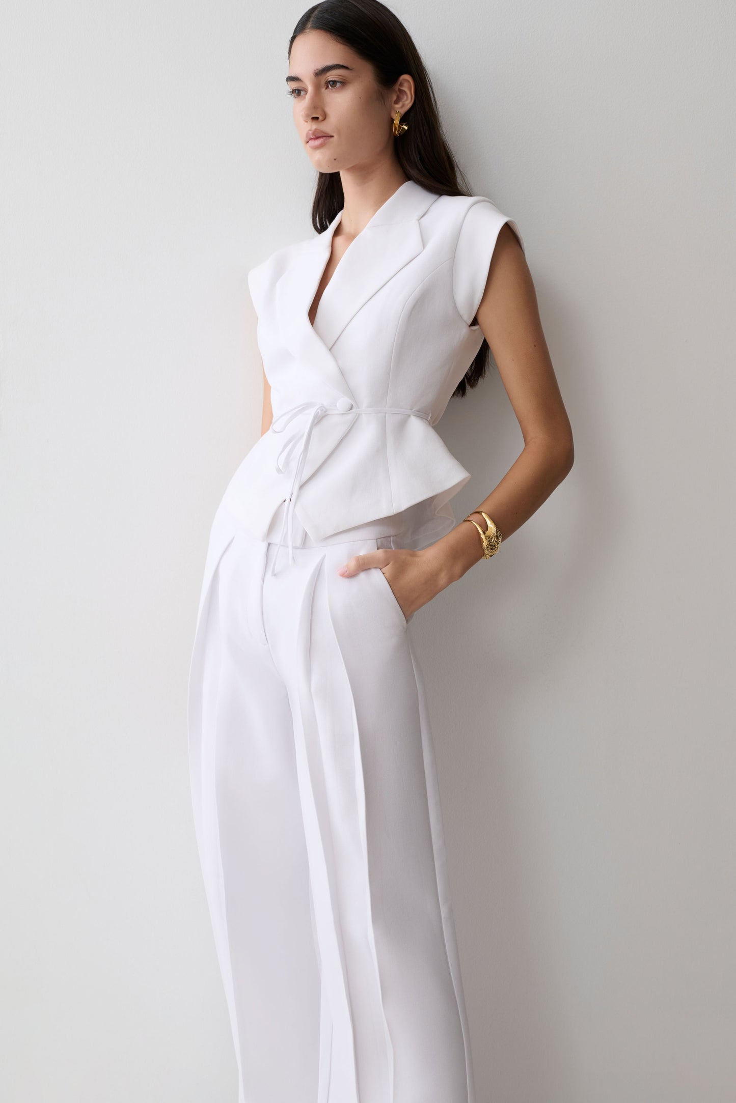 Raya Mid Rise Wide Leg Linen Pant - White