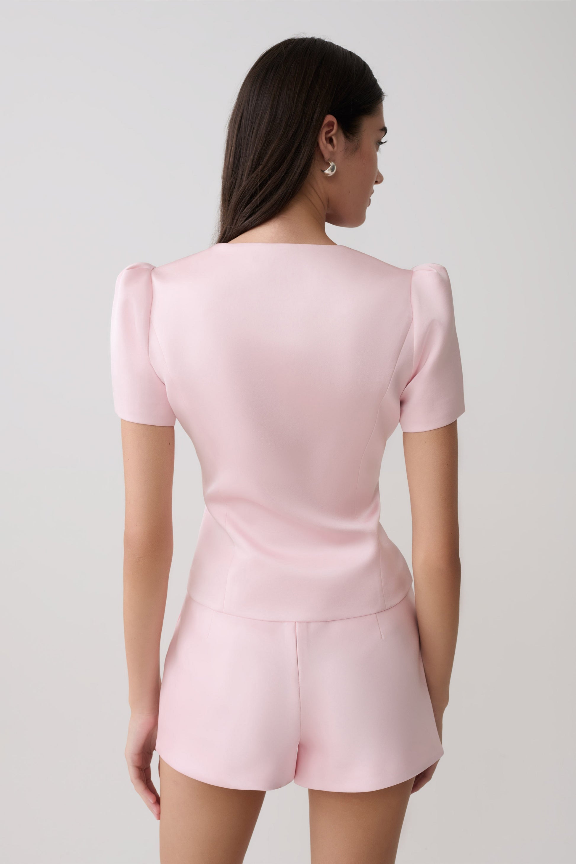 Anne Short Sleeve Satin Top - Pale Pink #2