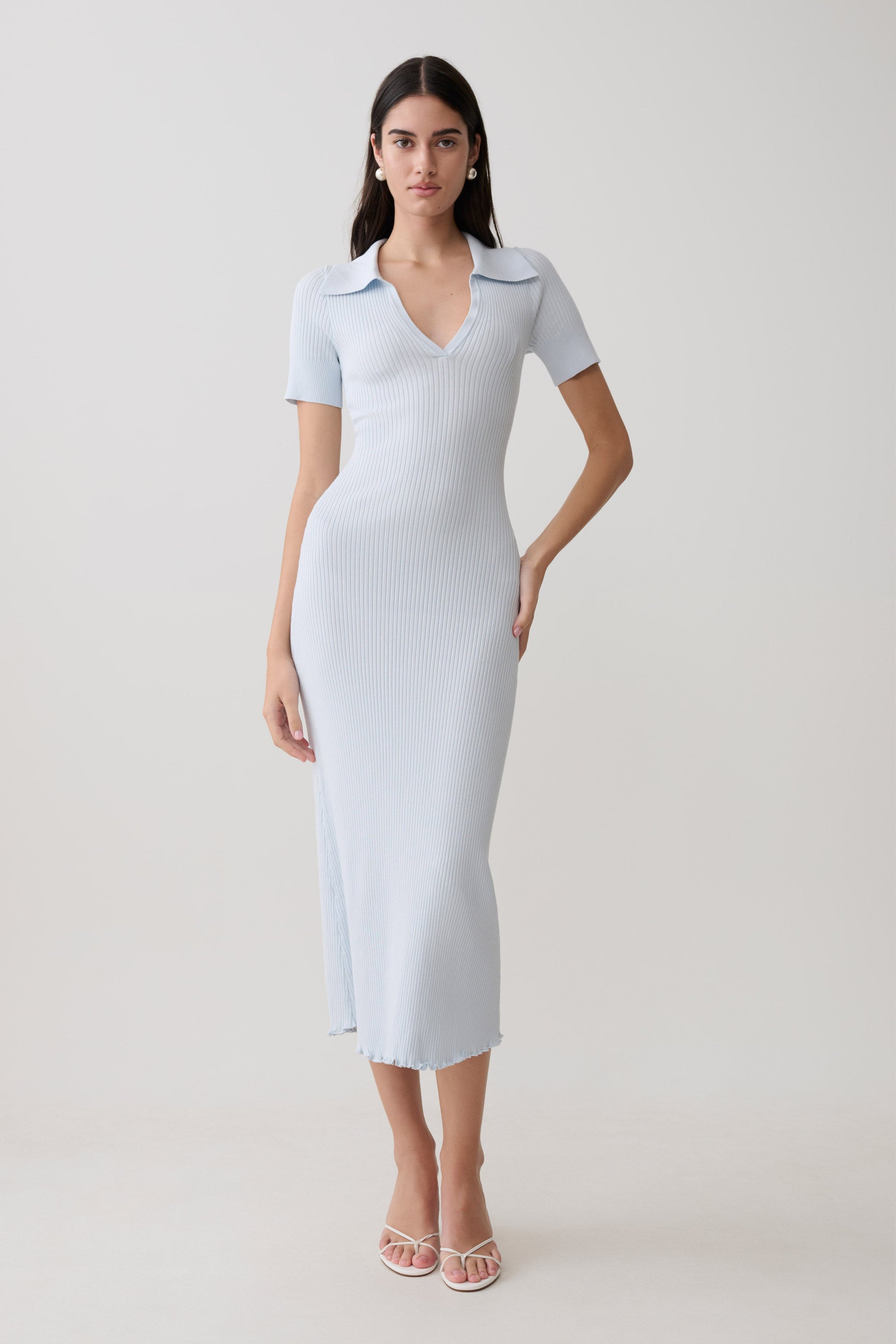 Nichelle Short Sleeve Collared Knit Midi Dress - Light Blue #5