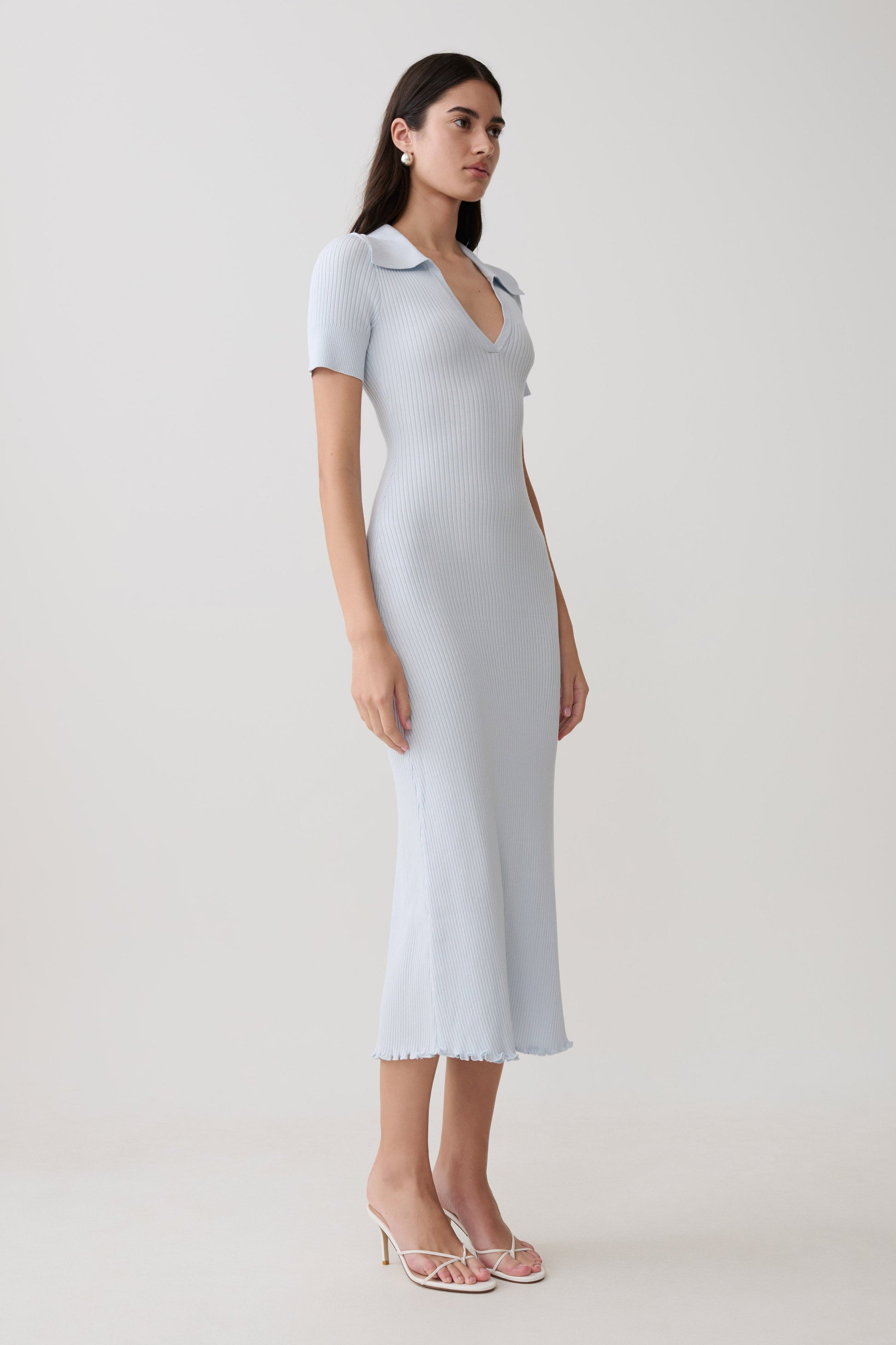 Nichelle Short Sleeve Collared Knit Midi Dress - Light Blue #4