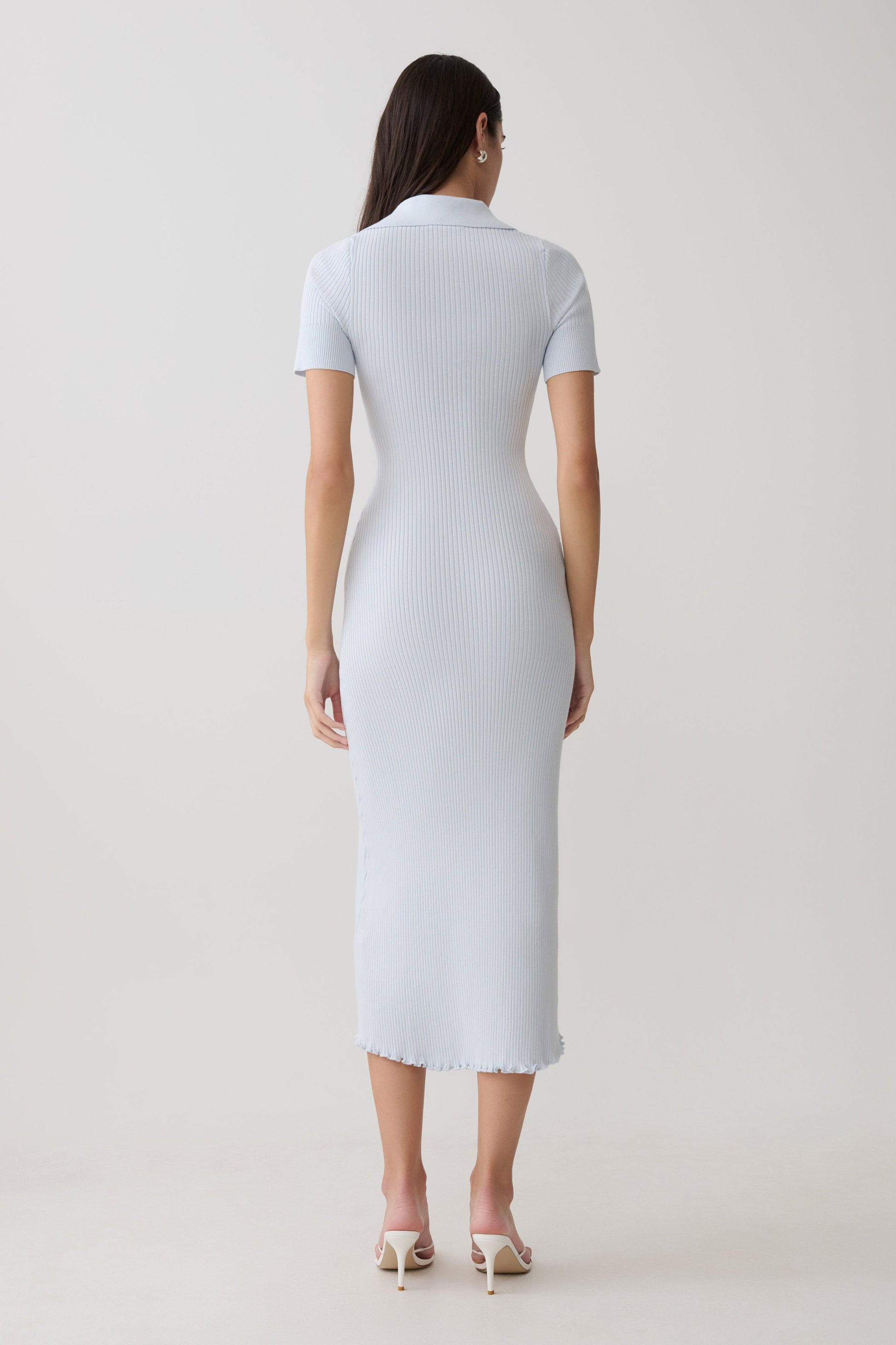 Nichelle Short Sleeve Collared Knit Midi Dress - Light Blue #2