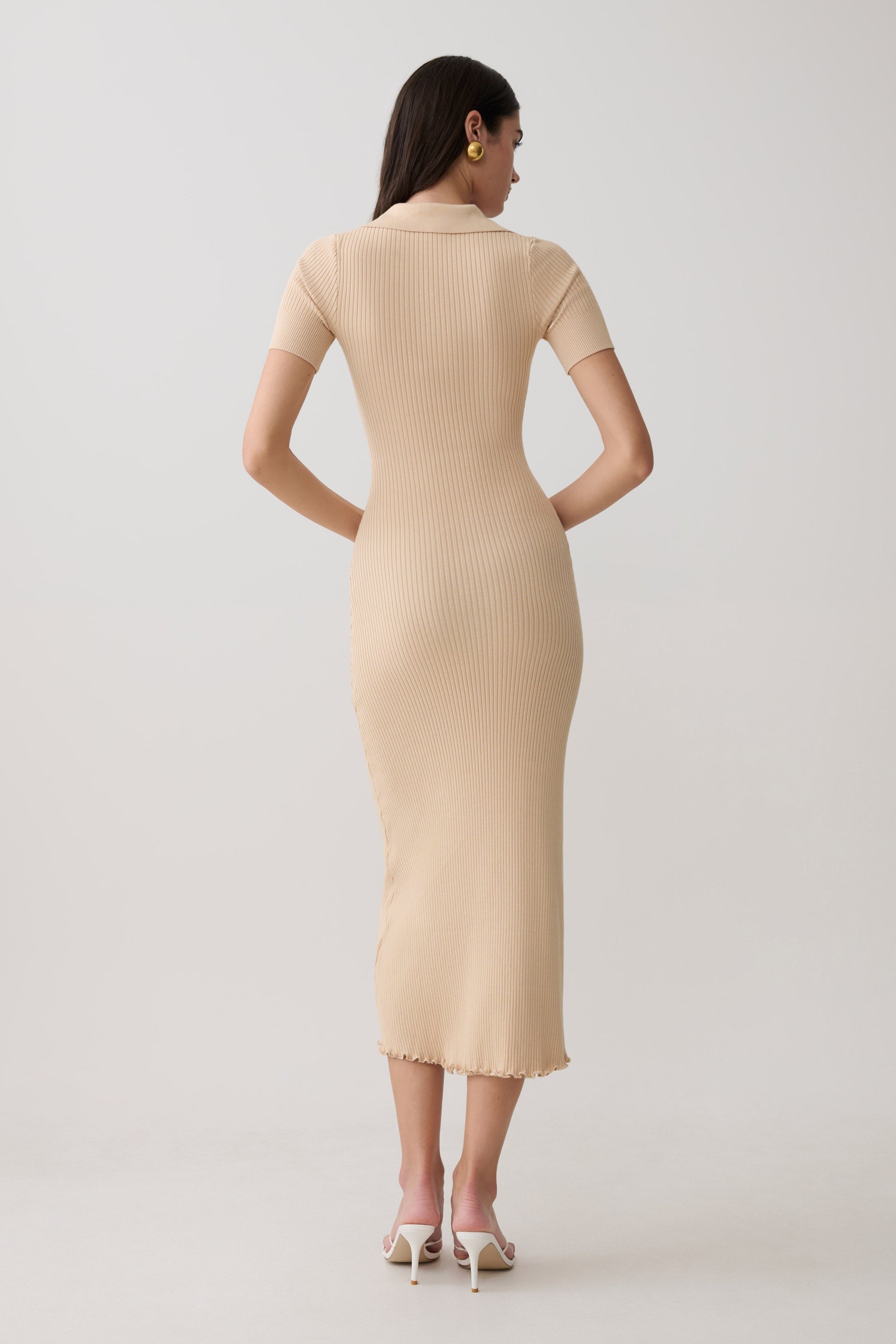 Nichelle Short Sleeve Collared Knit Midi Dress - Natural #2