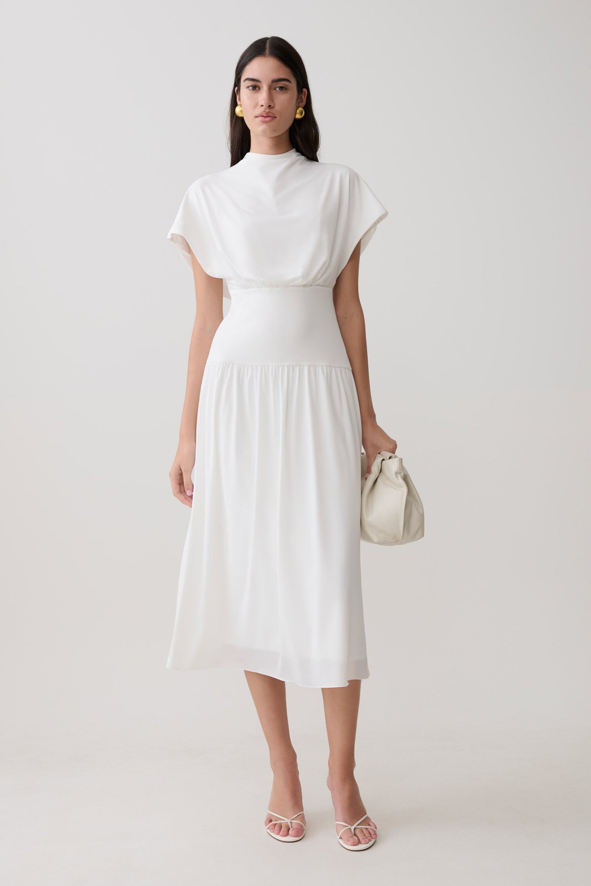 Ailla High Neck Cowl Midi Dress - White #2