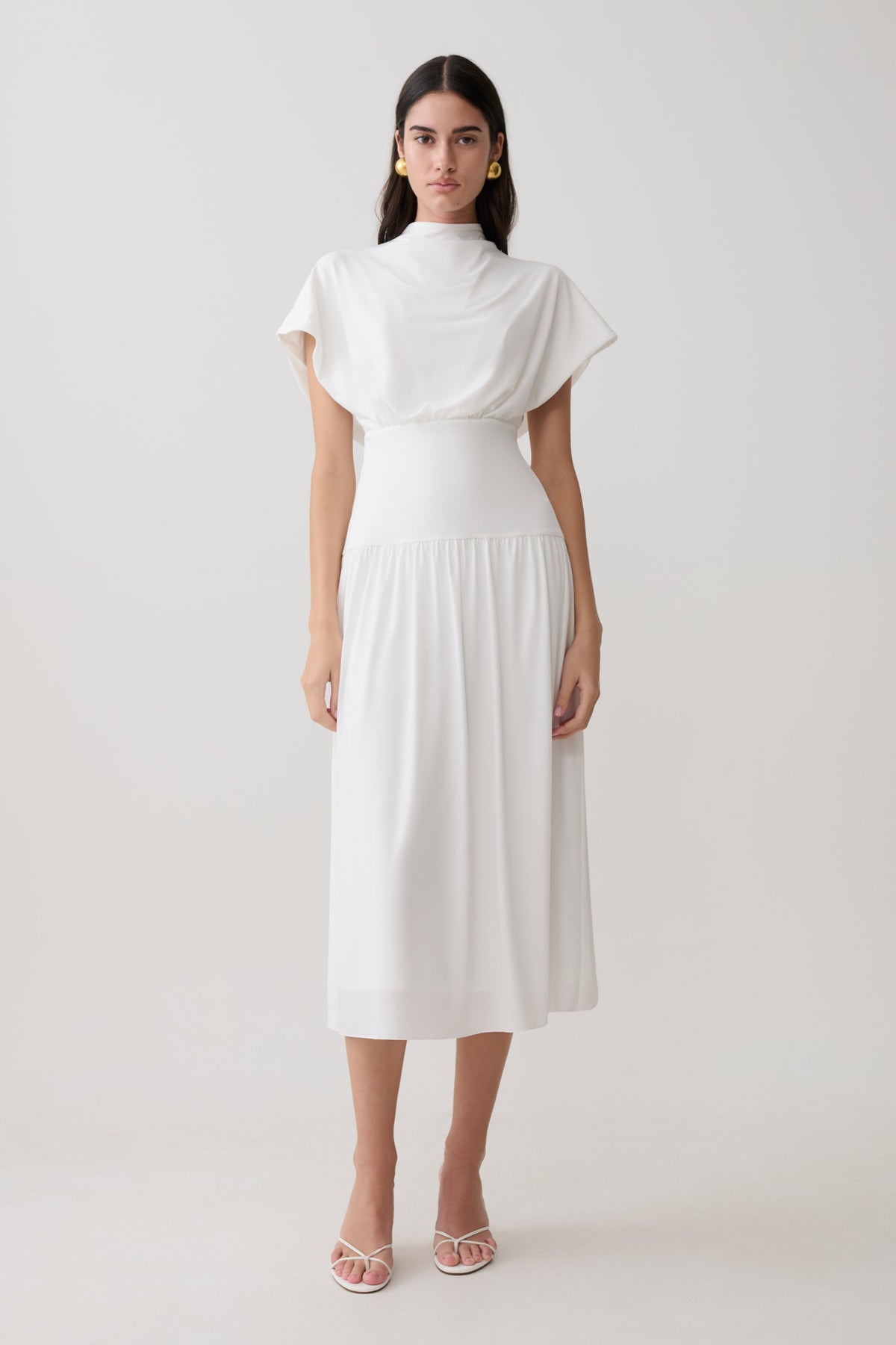 Ailla High Neck Cowl Midi Dress - White #5
