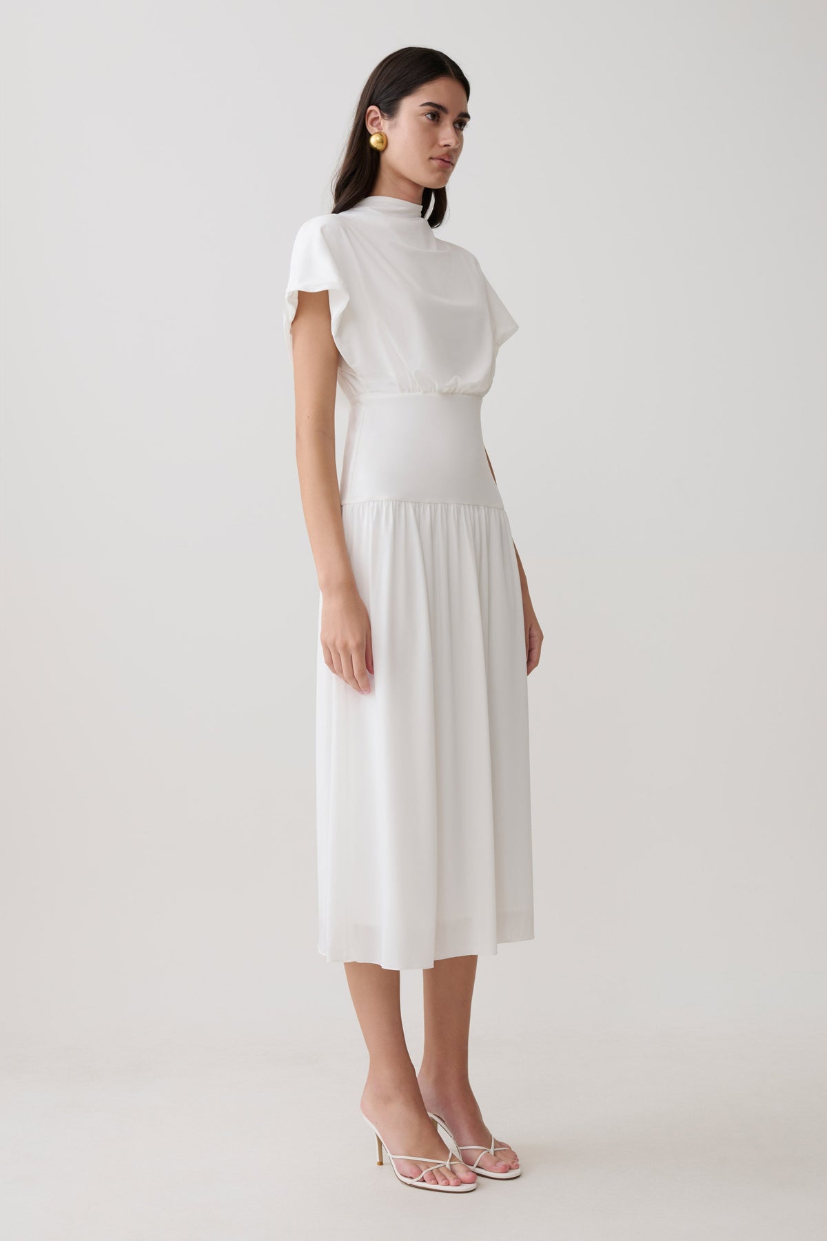 Ailla High Neck Cowl Midi Dress - White #4