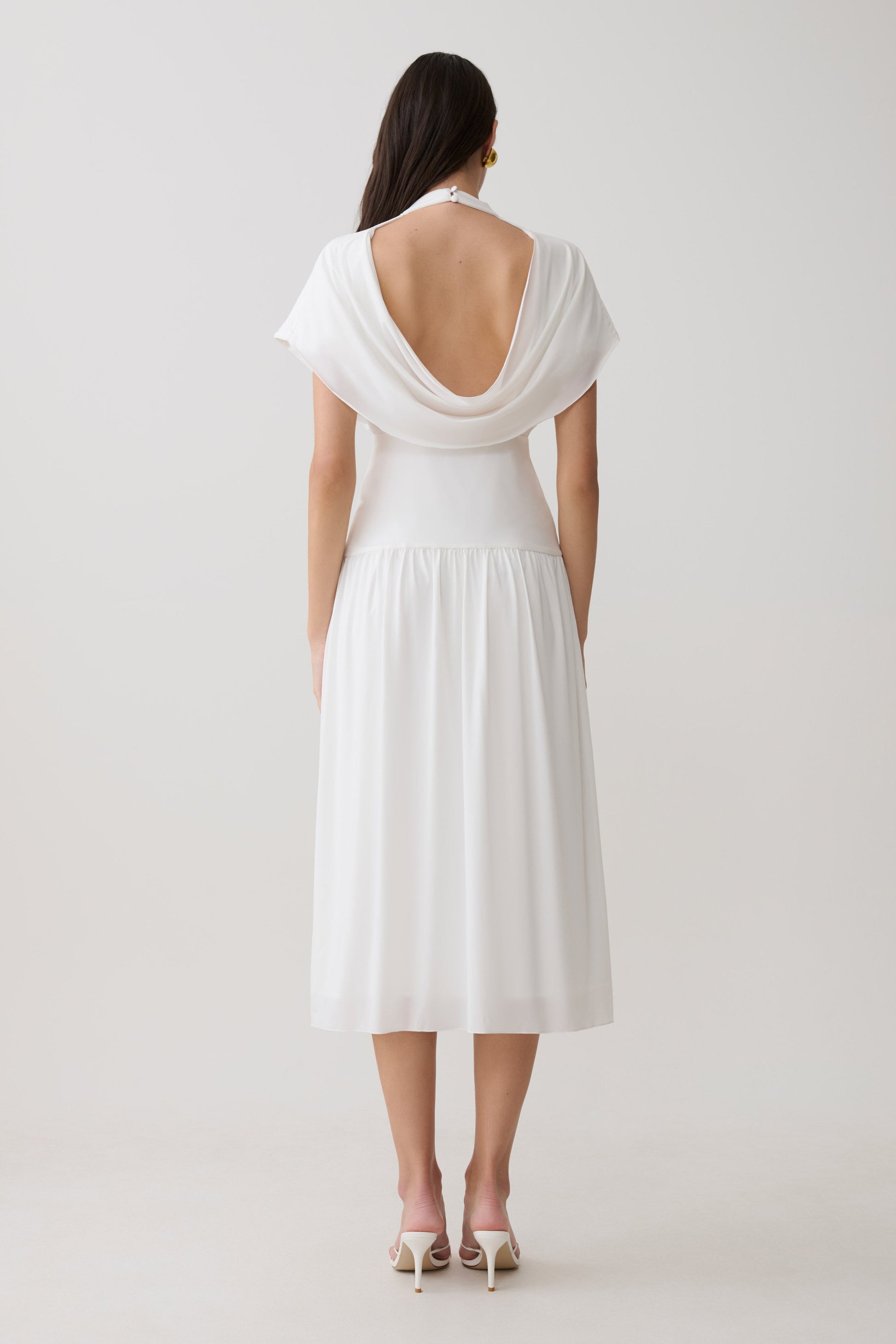 Ailla High Neck Cowl Midi Dress - White #2