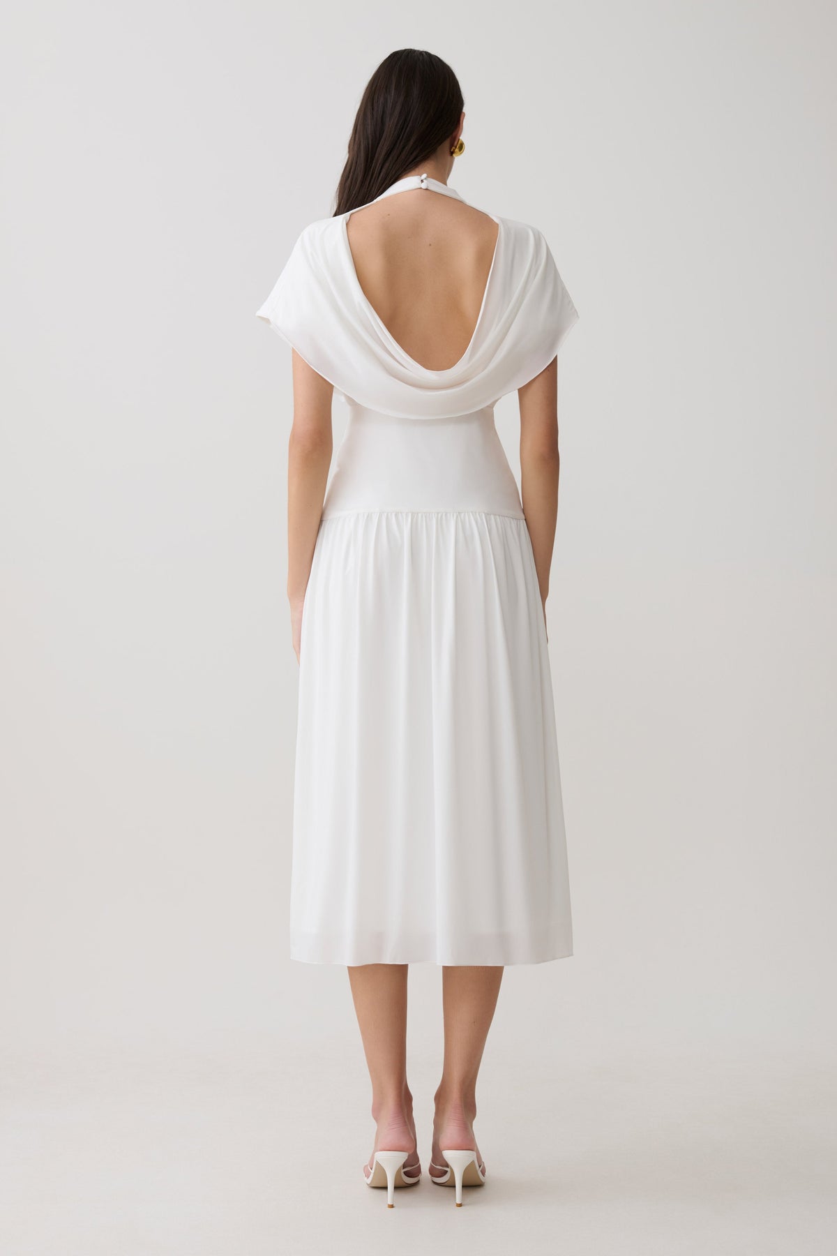 Ailla High Neck Cowl Midi Dress - White #3