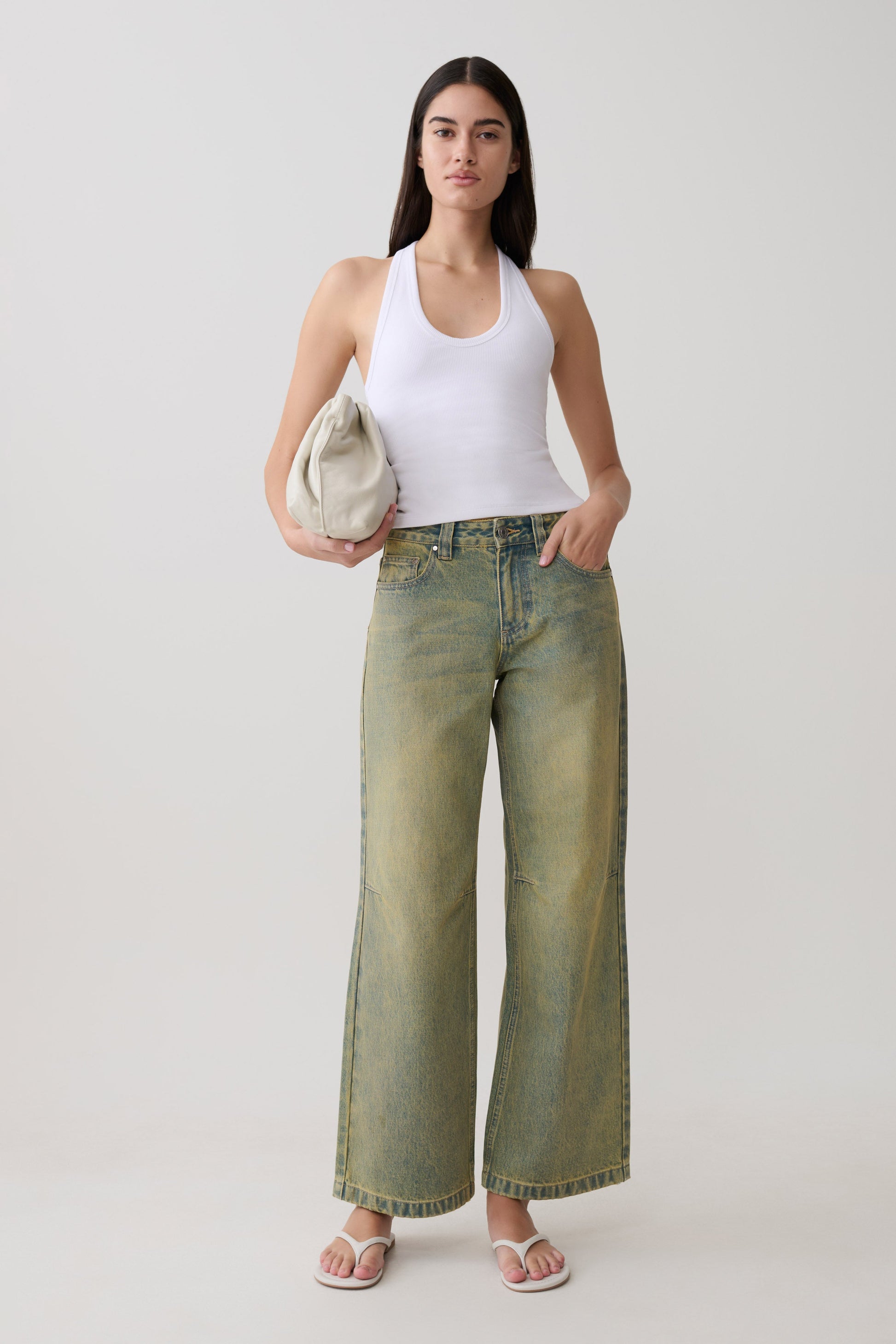 Joey Mid Rise Wide Leg Jeans - Green Wash #9