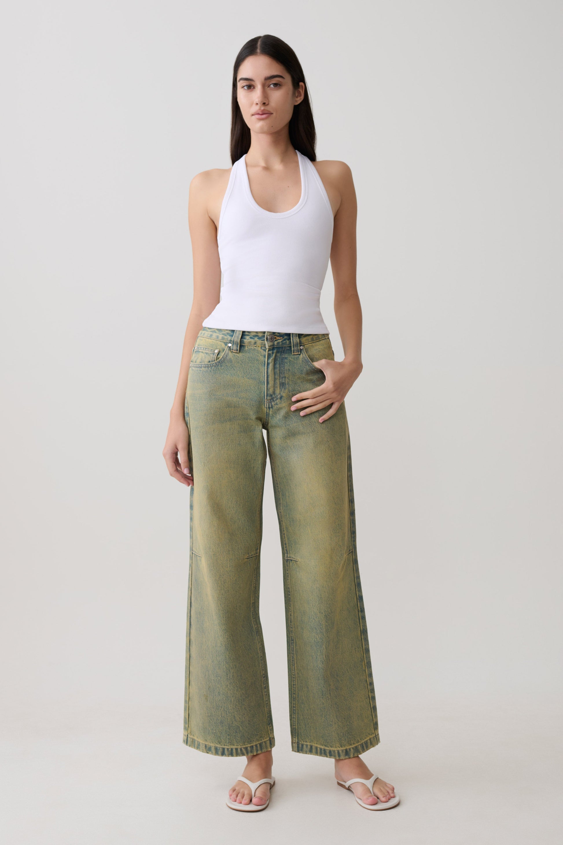 Joey Mid Rise Wide Leg Jeans - Green Wash #10