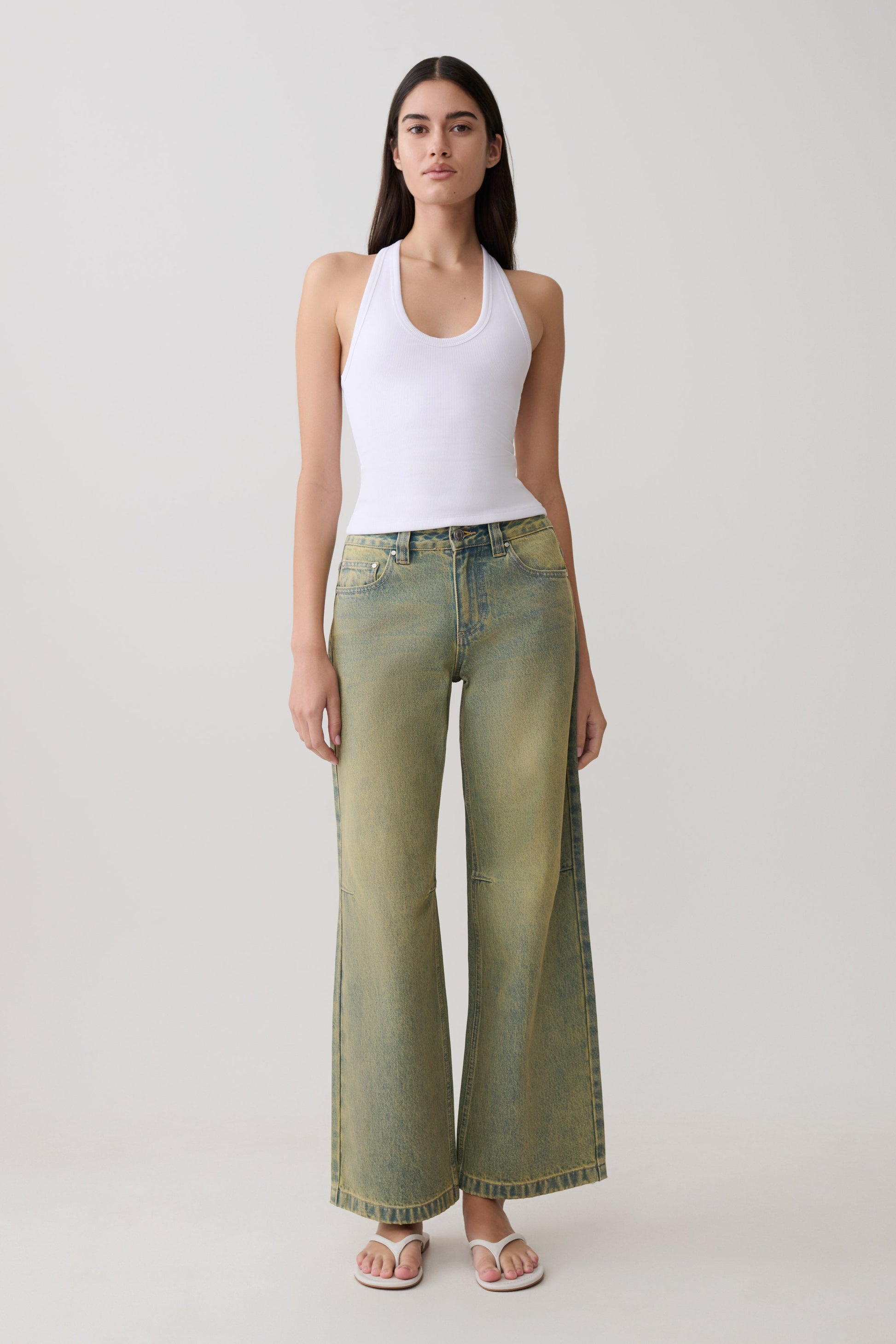 Joey Mid Rise Wide Leg Jeans - Green Wash #11