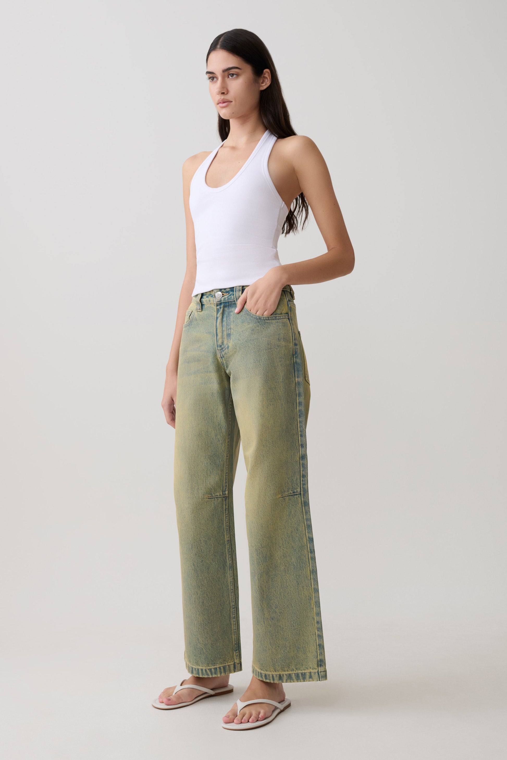 Joey Mid Rise Wide Leg Jeans - Green Wash #12