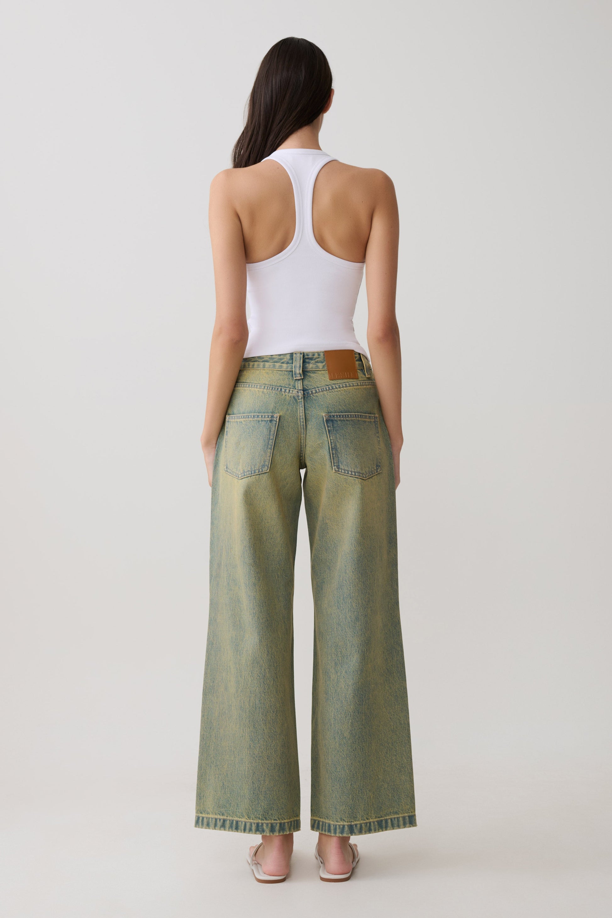 Joey Mid Rise Wide Leg Jeans - Green Wash #13