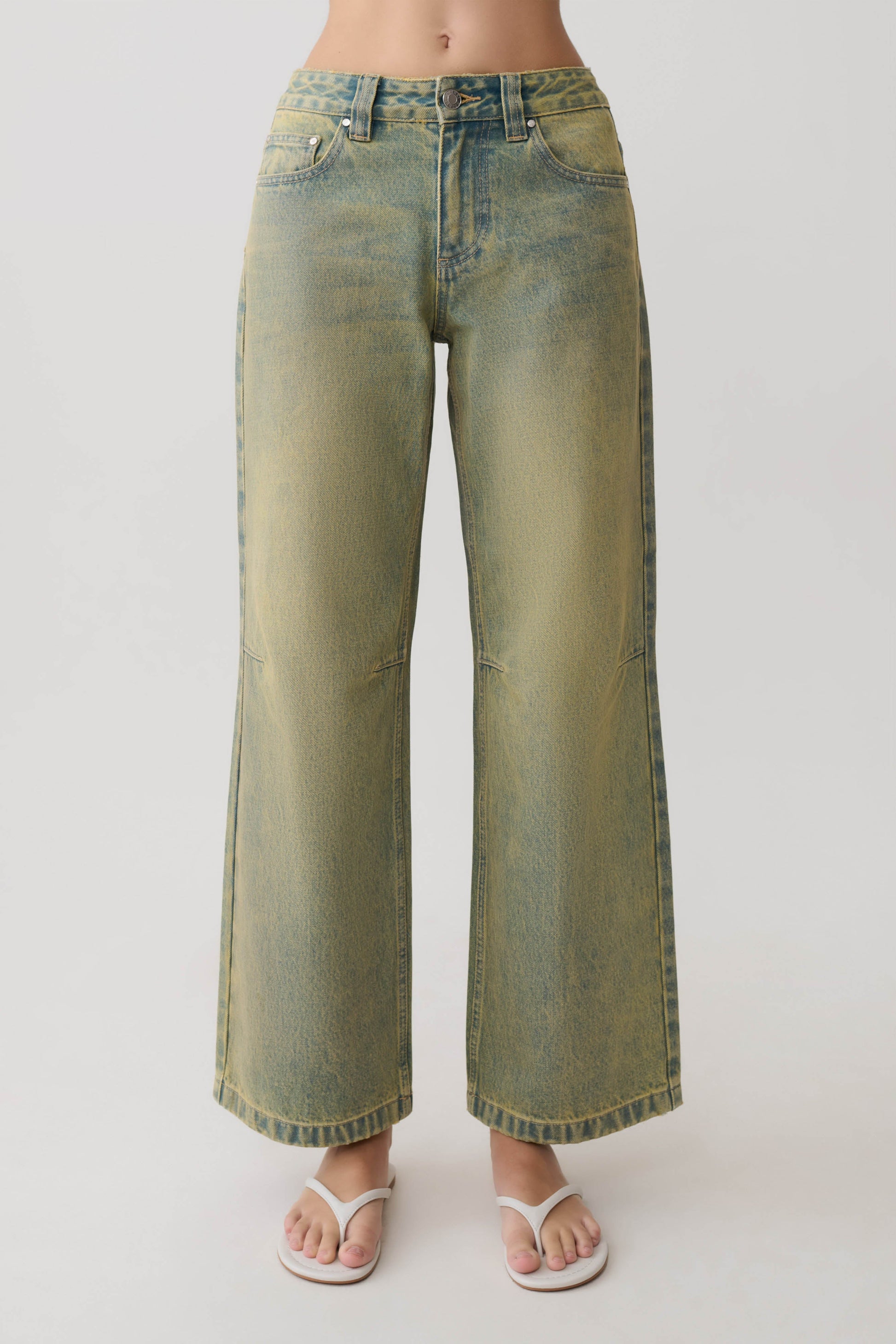 Joey Mid Rise Wide Leg Jeans - Green Wash #6