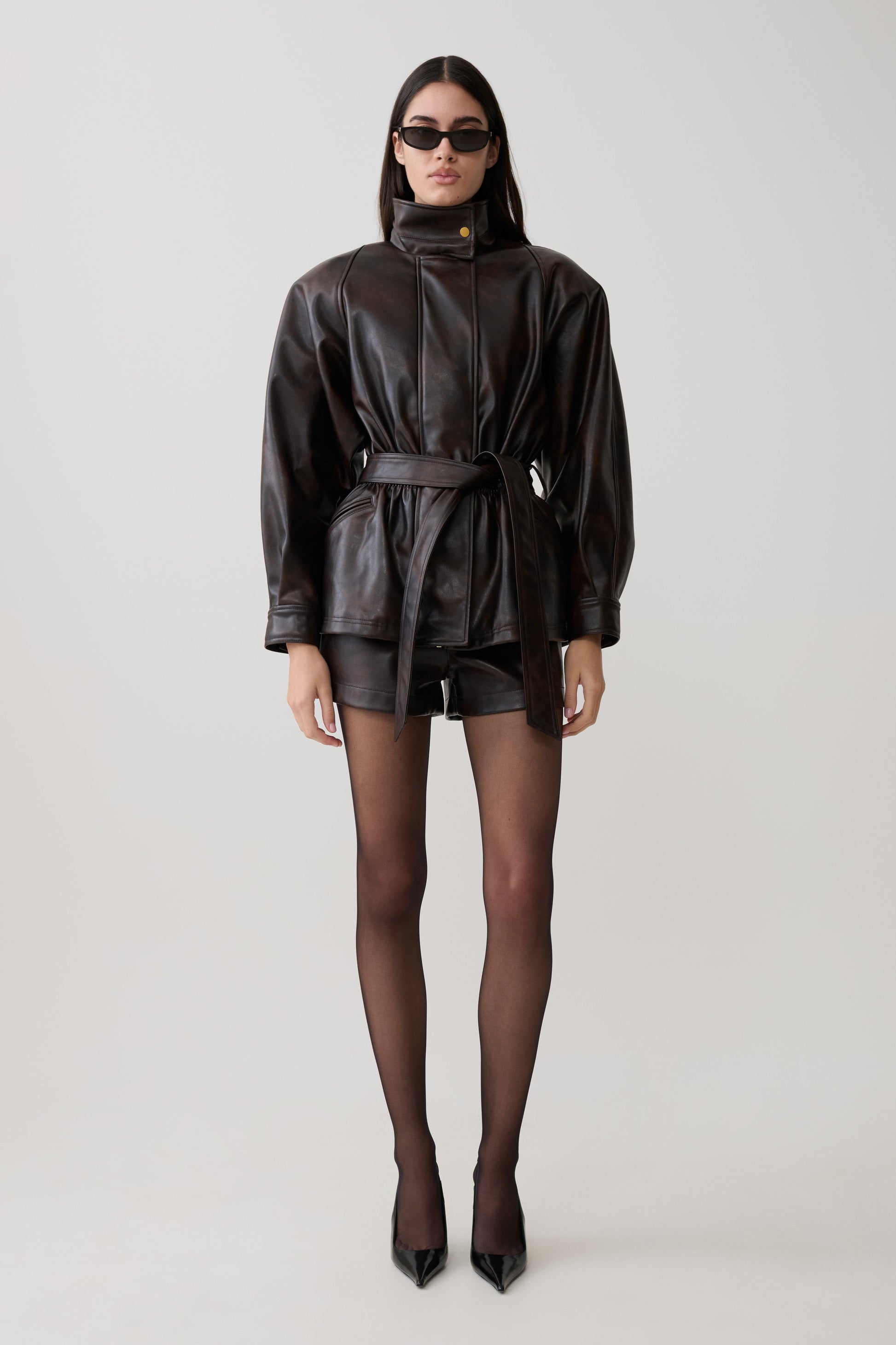 Adaline Faux Leather High Waisted Shorts - Dark Chocolate #6