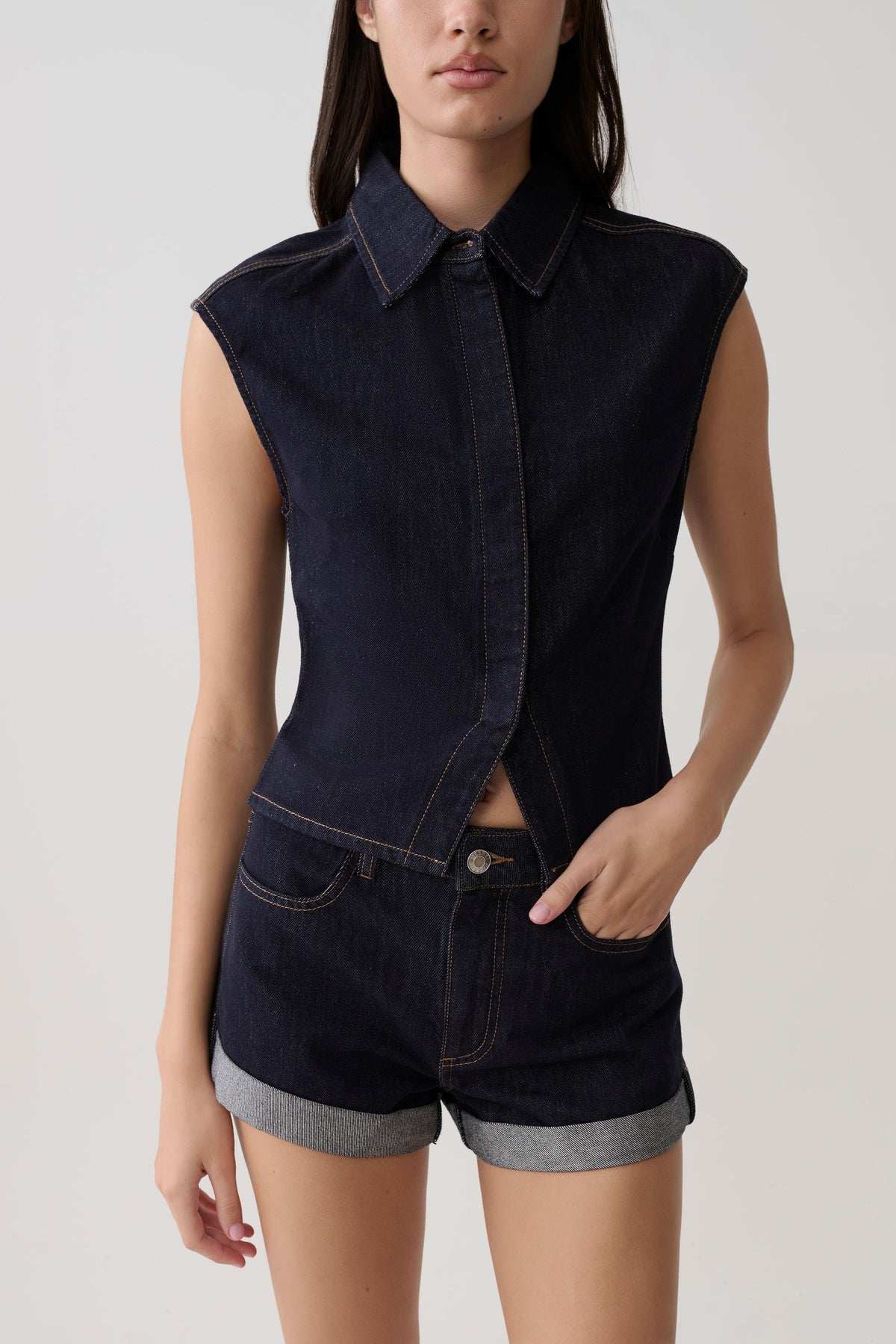 Krissy Rolled Hem Denim Shorts - Washed Indigo Blue #3
