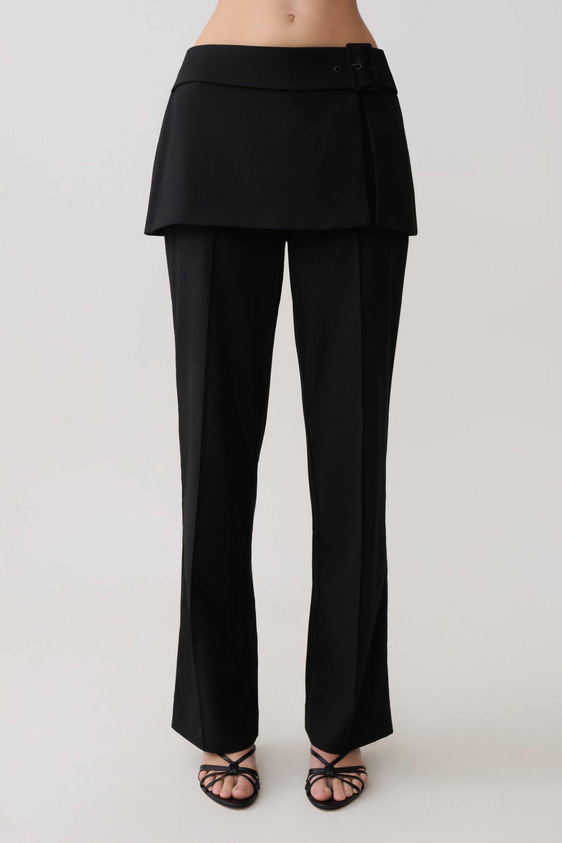 Daisy Wrap Skirt Straight Leg Pants - Black #8