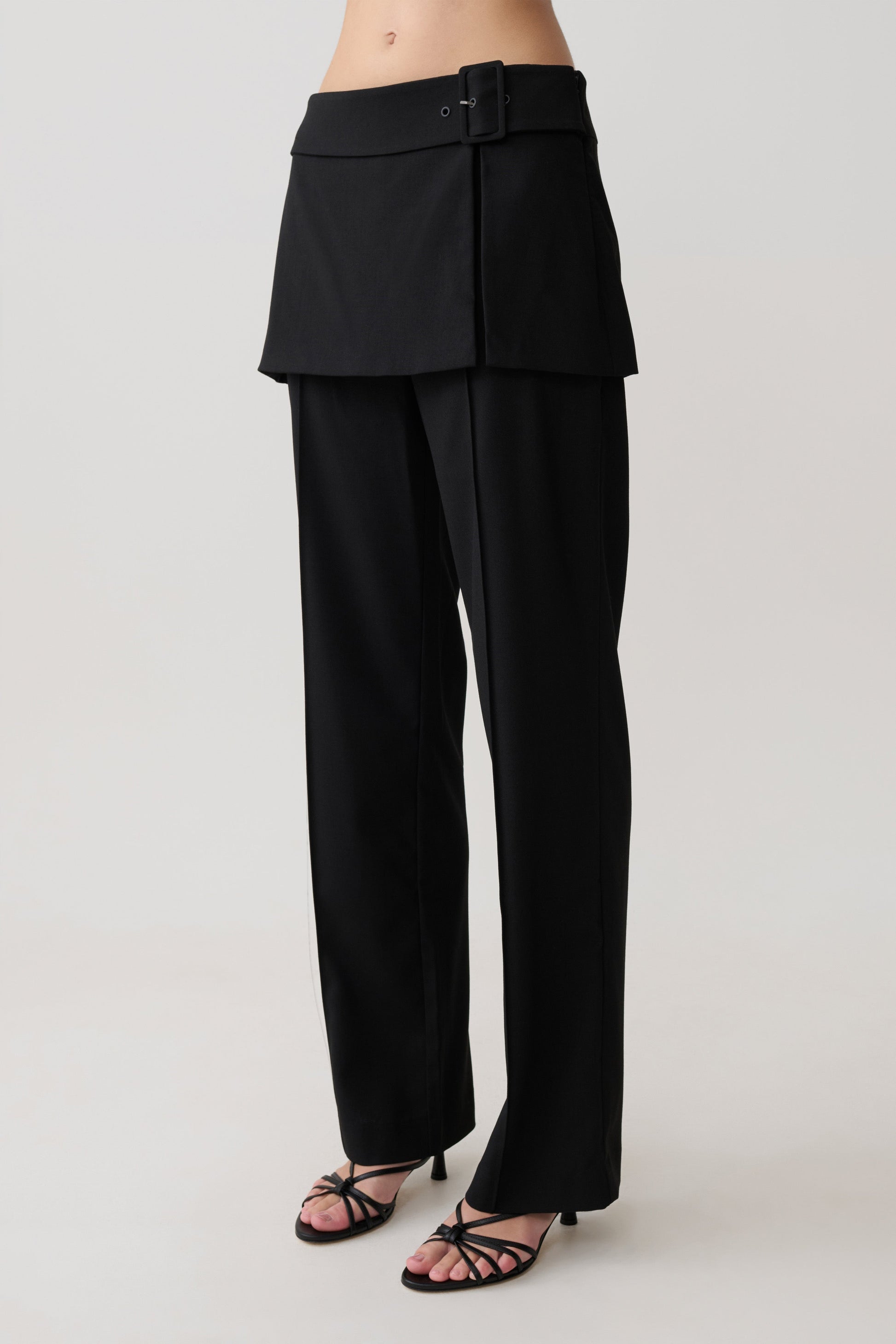 Daisy Wrap Skirt Straight Leg Pants - Black #6