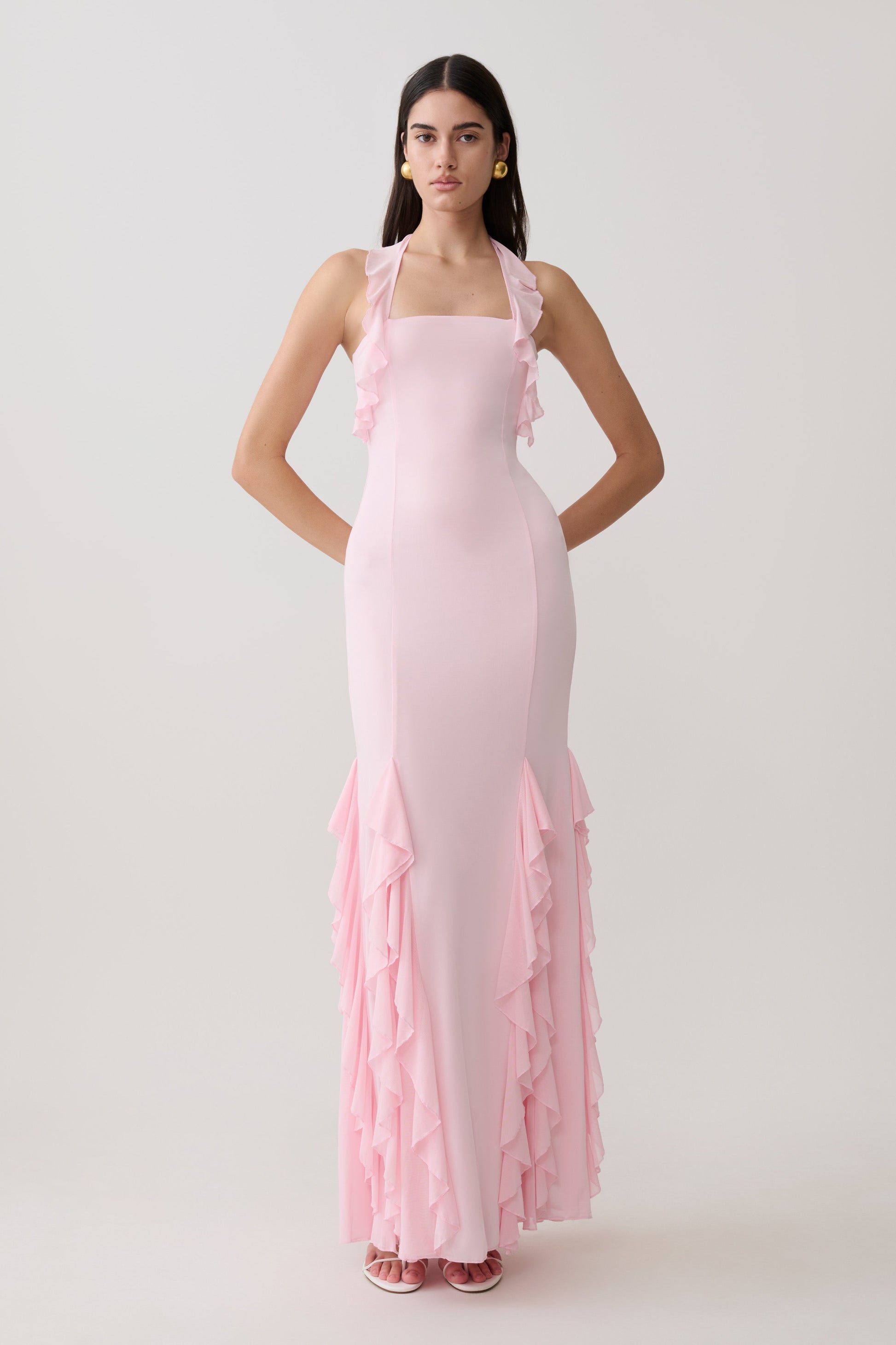 Etta Ruffle Slinky Maxi Dress - Pale Pink #5