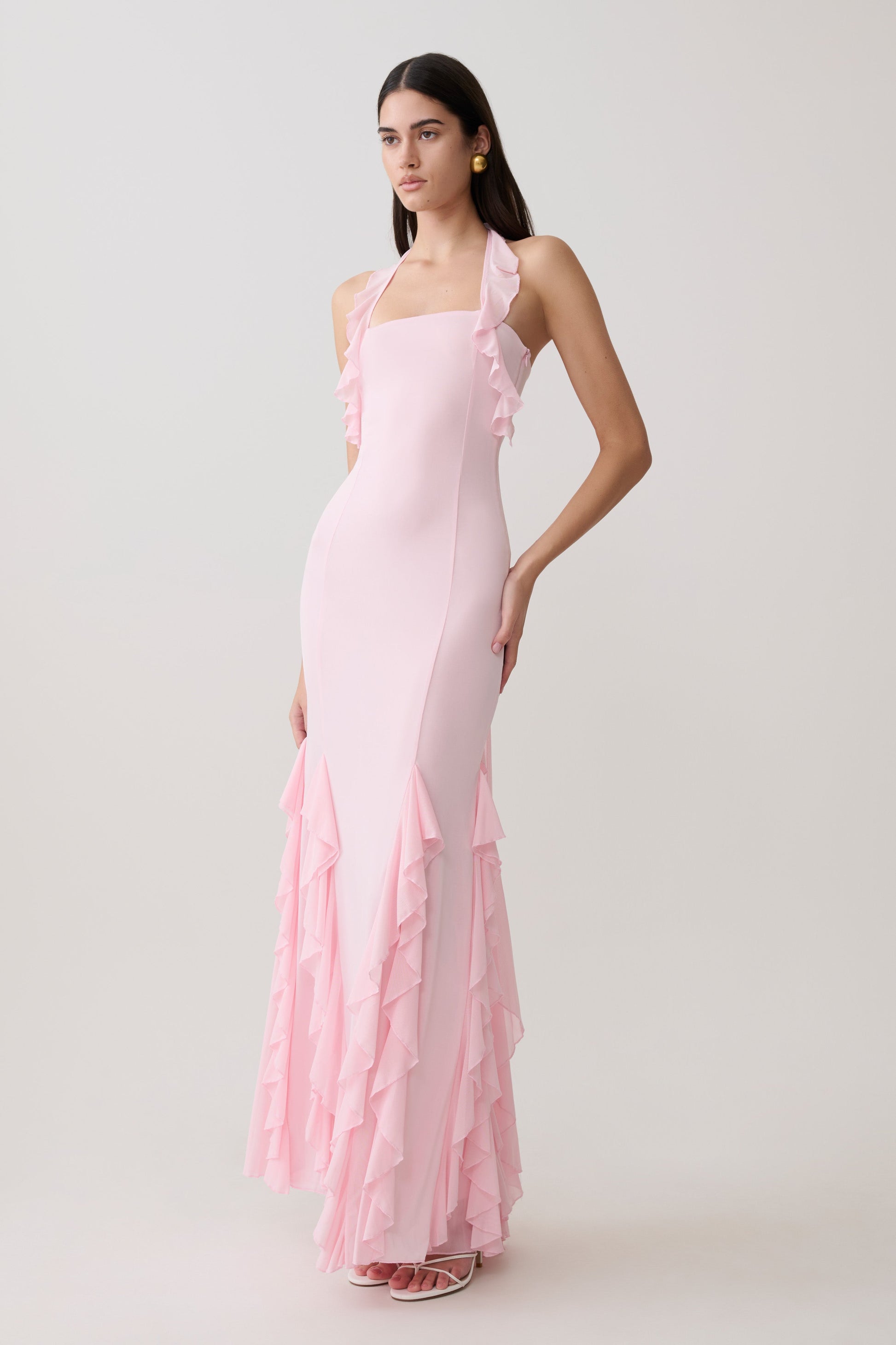 Etta Ruffle Slinky Maxi Dress - Pale Pink #4