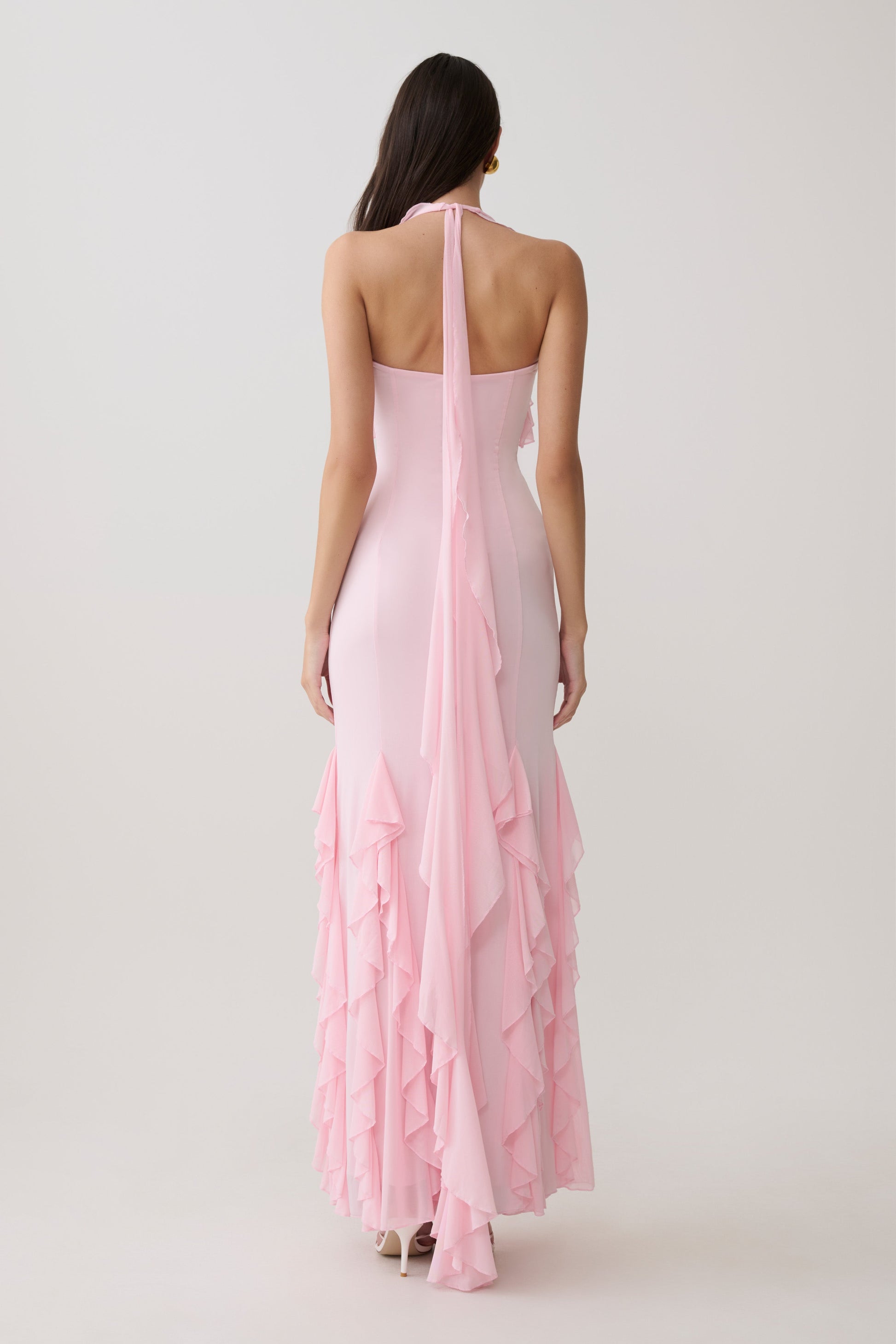 Etta Ruffle Slinky Maxi Dress - Pale Pink #2