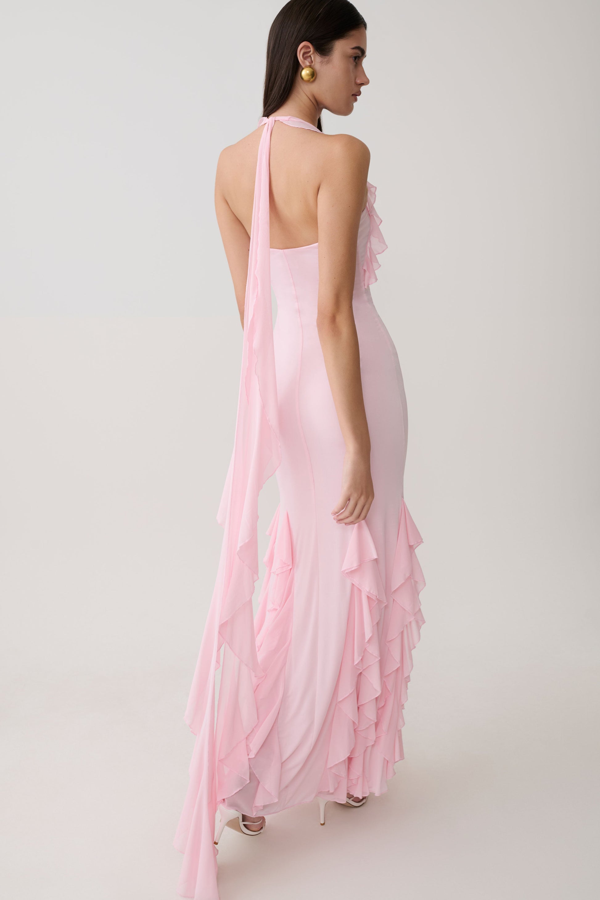 Etta Ruffle Slinky Maxi Dress - Pale Pink #3