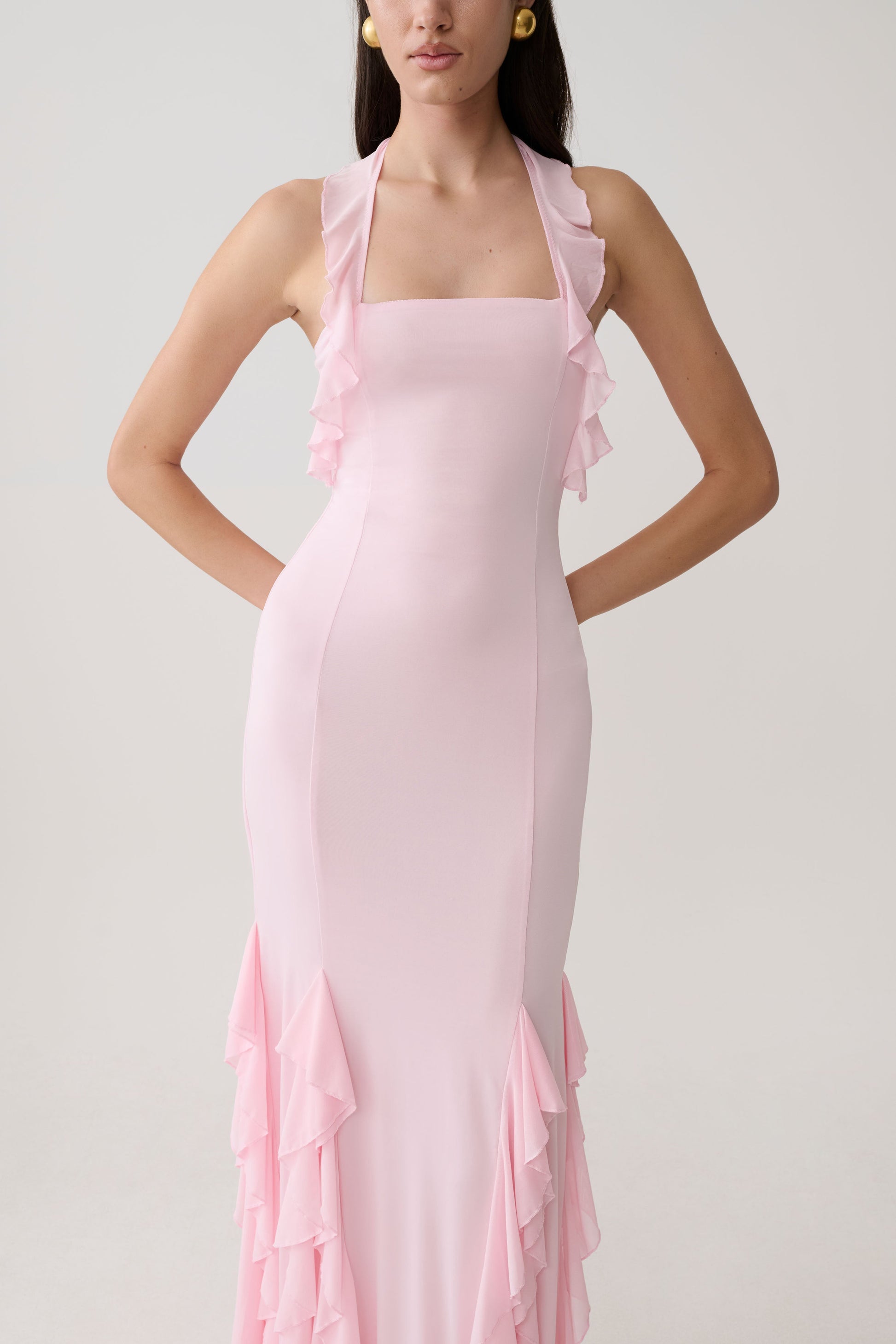 Etta Ruffle Slinky Maxi Dress - Pale Pink #6