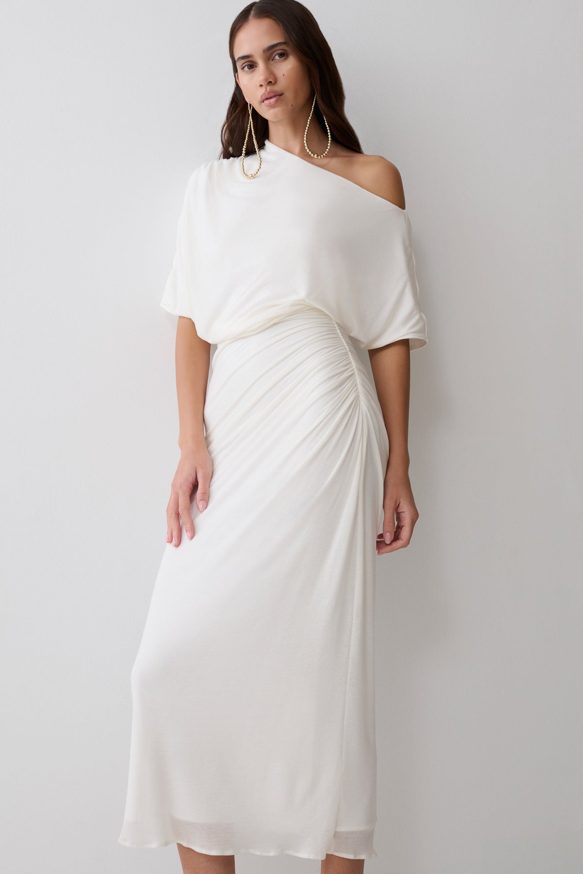 Alva Wool Lyocell Draped Midi Dress - White #4