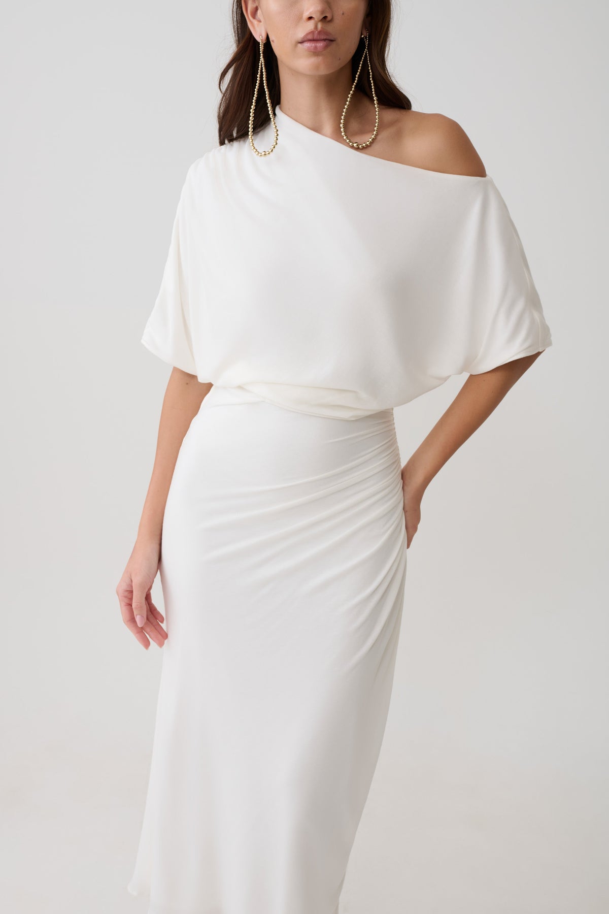 Alva Wool Lyocell Draped Midi Dress - White #3