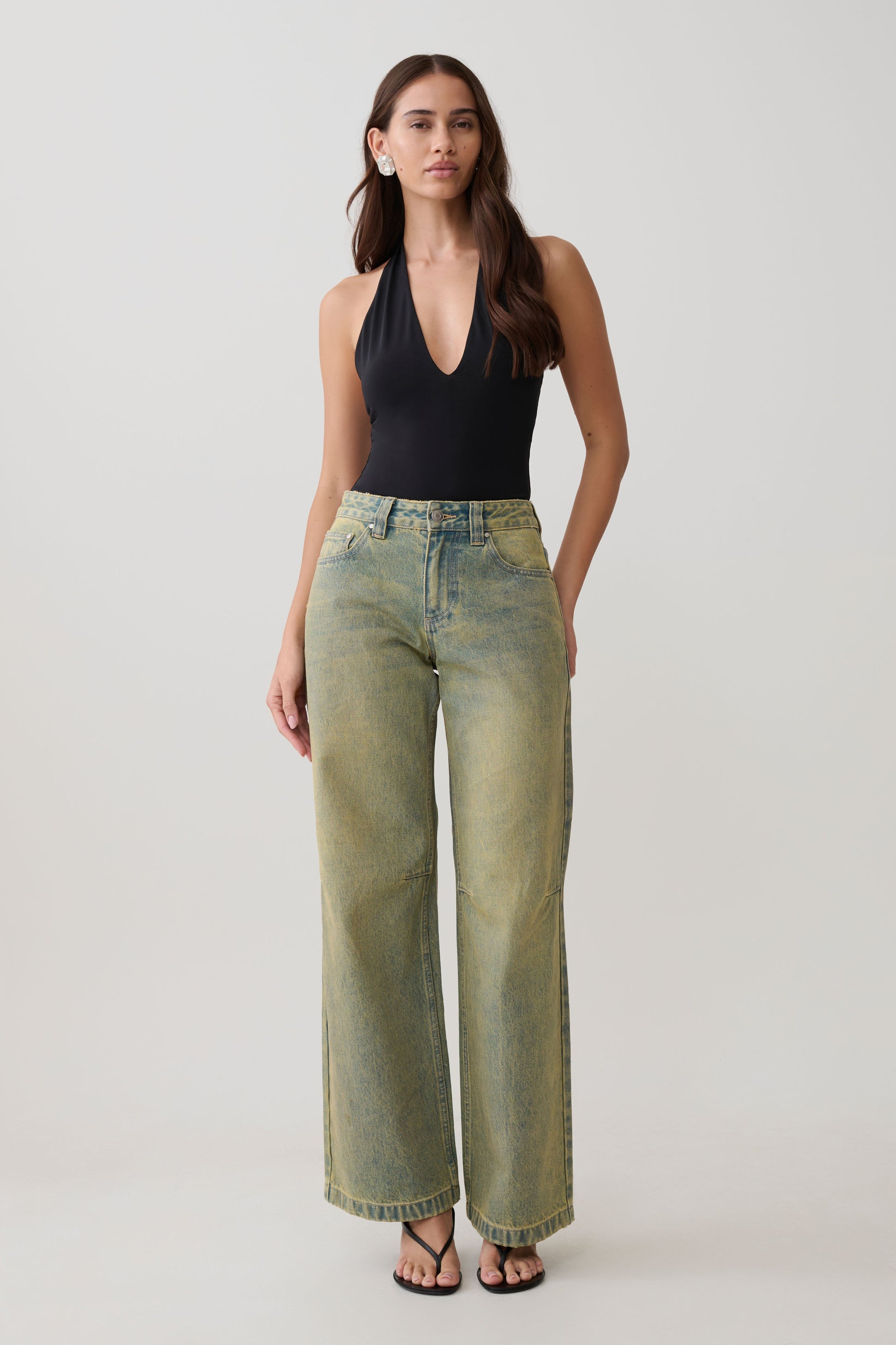 Joey Mid Rise Wide Leg Jeans - Green Wash #4