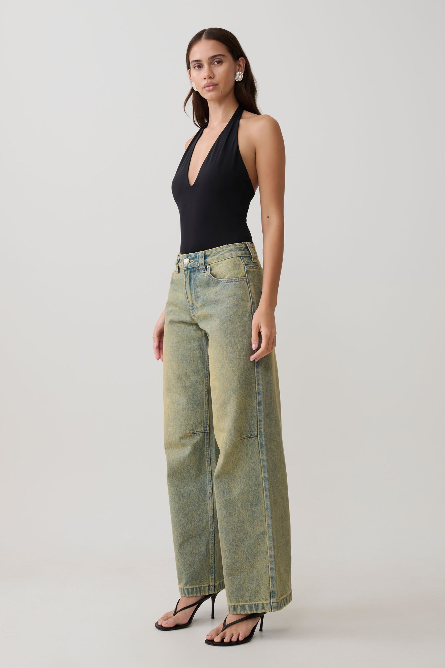 Joey Mid Rise Wide Leg Jeans - Green Wash