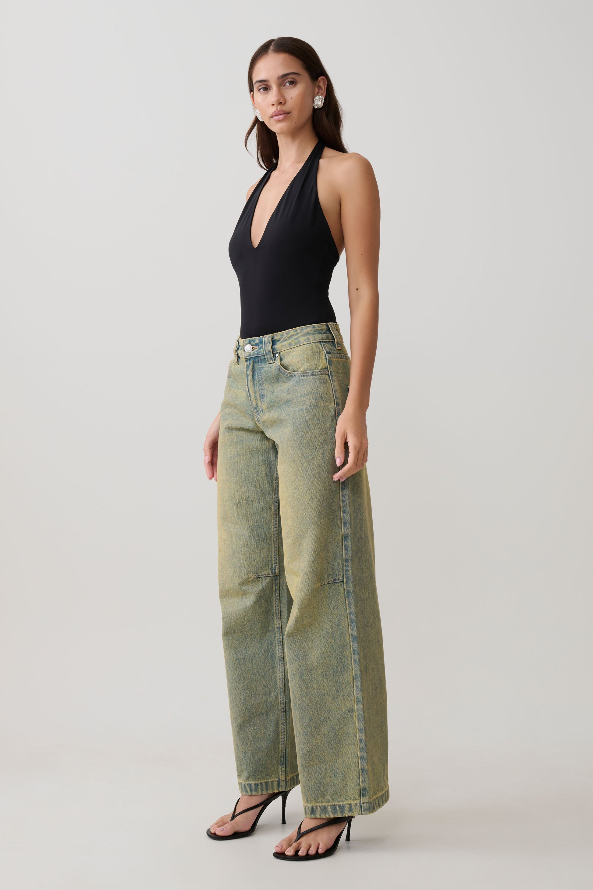 Joey Mid Rise Wide Leg Jeans - Green Wash #3