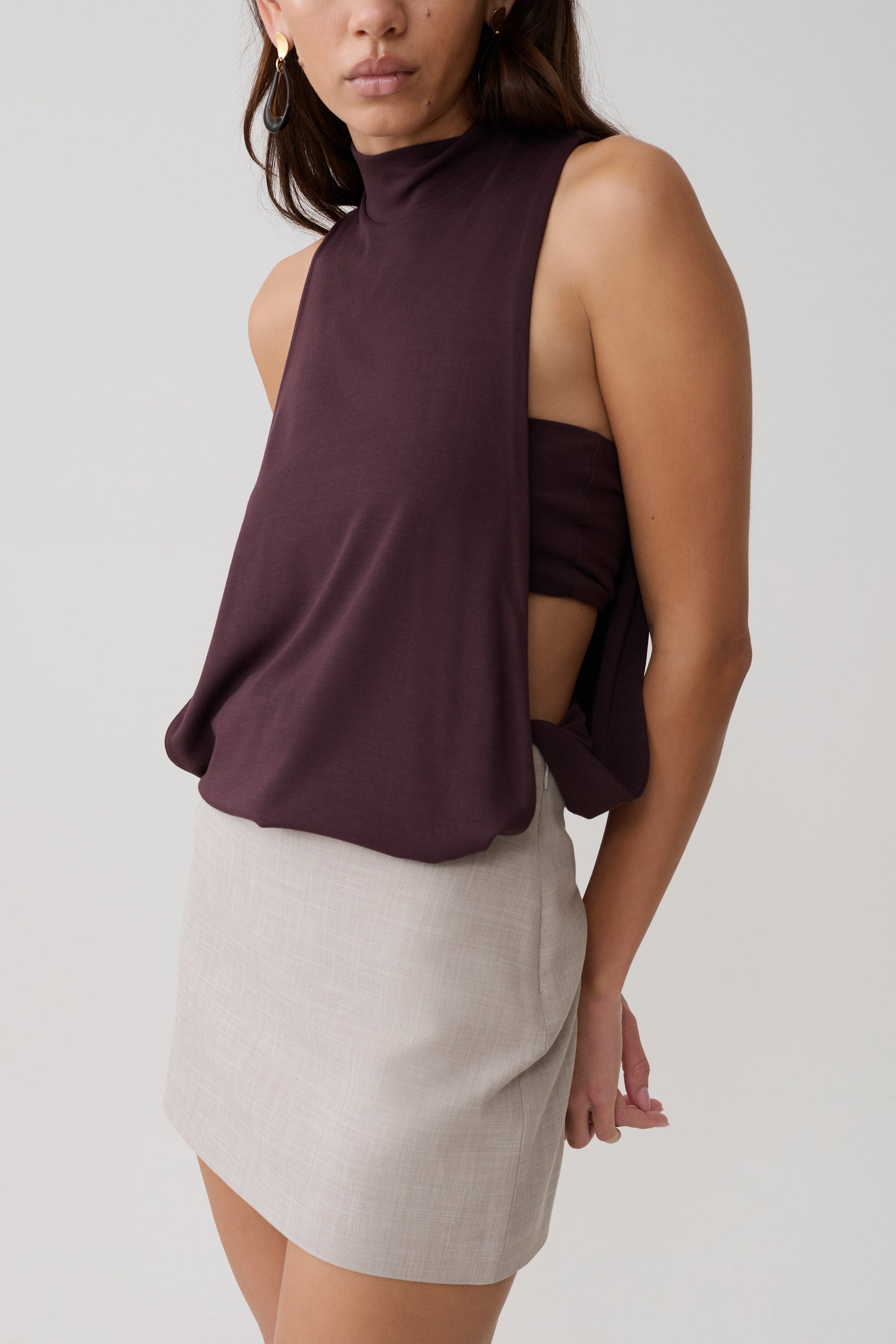 Laurelle Sleeveless Modal Draped Bodysuit - Chocolate #3