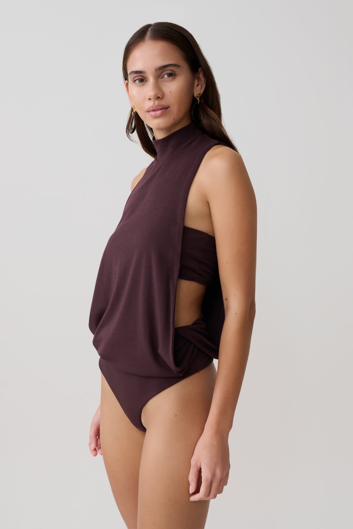 Laurelle Sleeveless Modal Draped Bodysuit - Chocolate #8