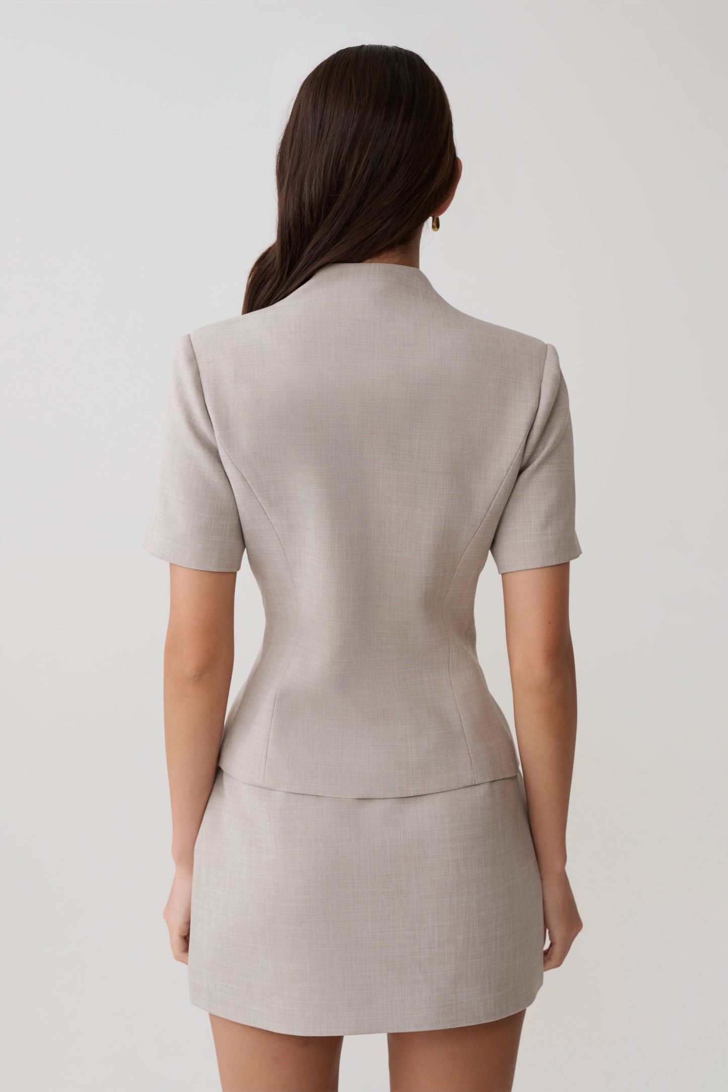 Laila Suiting Short Sleeve Top - Grey